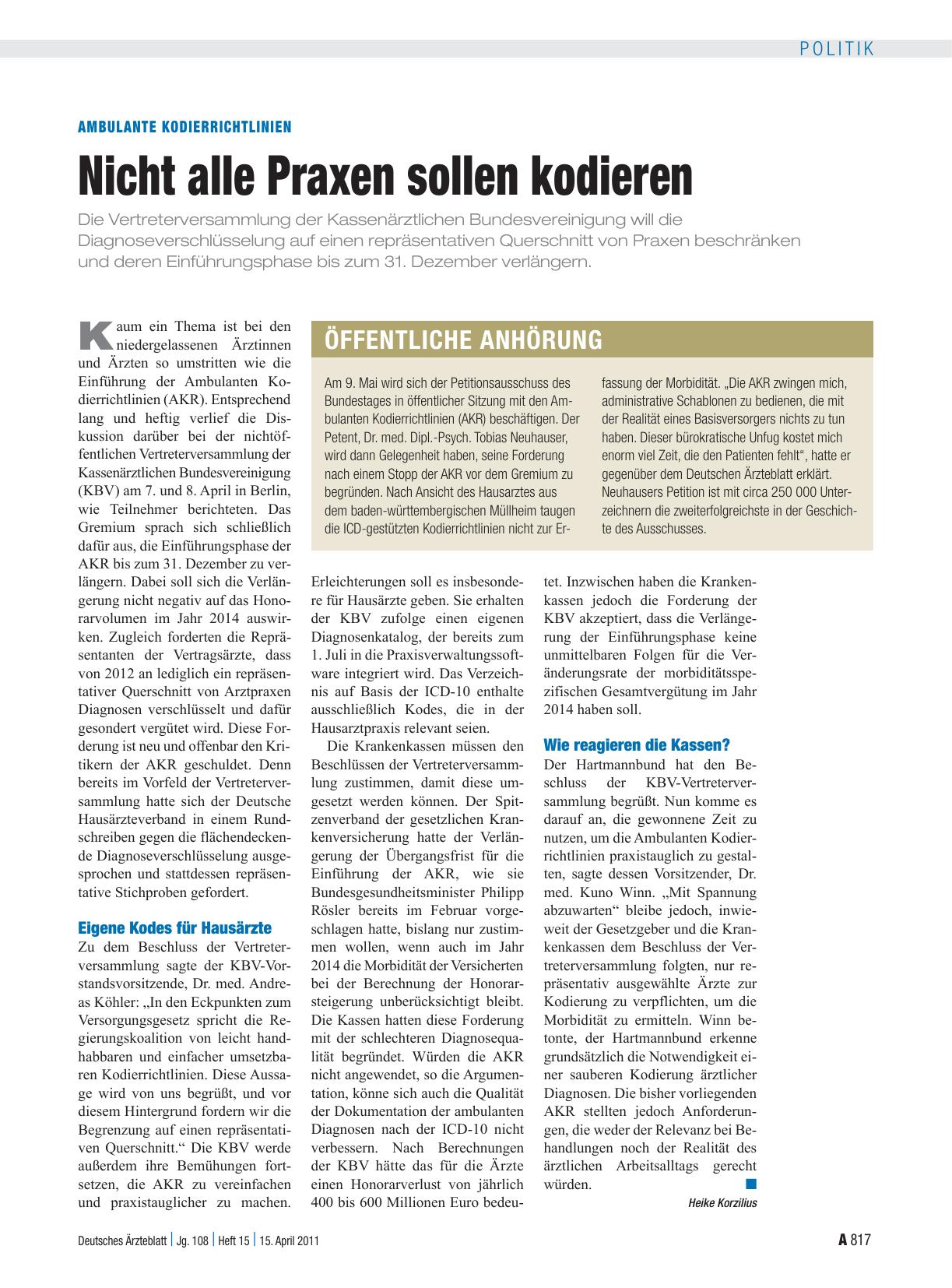Vorschauseite 1: Ambulante Kodierrichtlinien: Nicht alle Praxen sollen kodieren