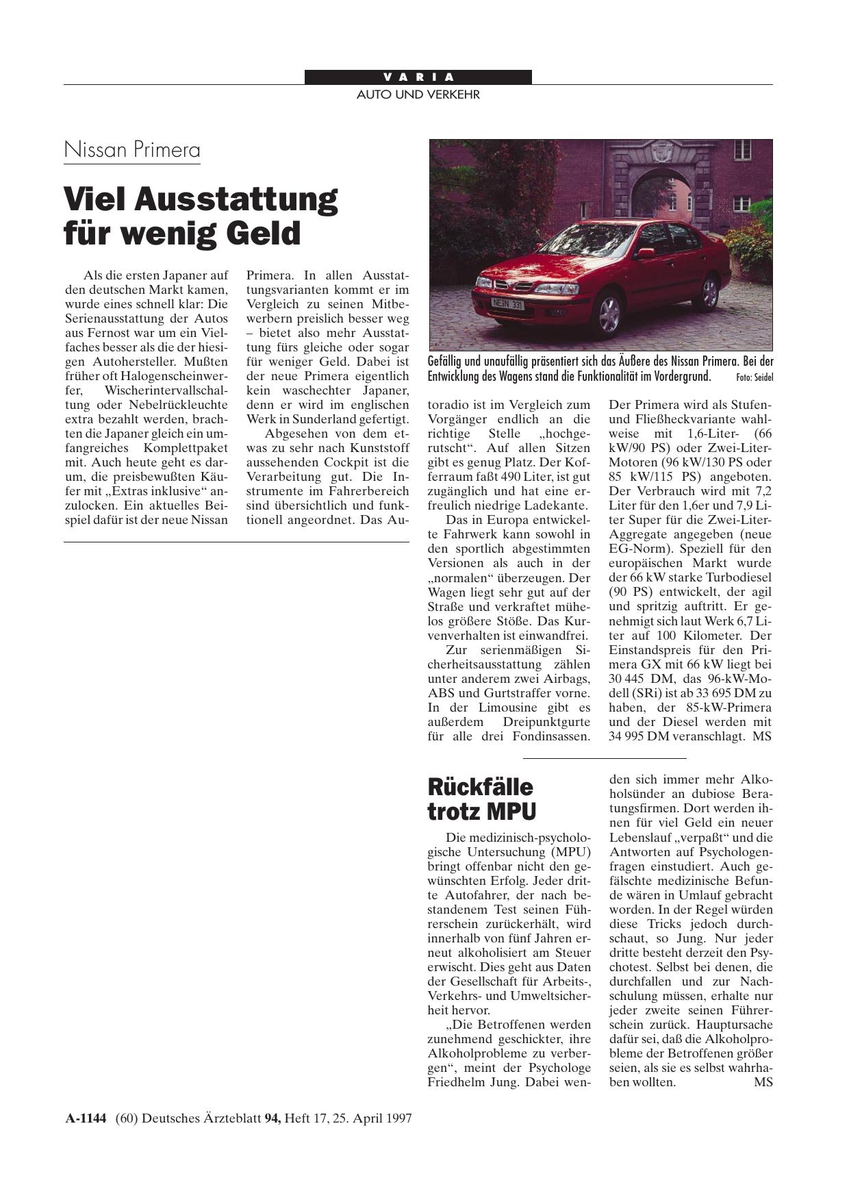 Vorschauseite 1: Nissan Primera: Viel Ausstattung für wenig Geld