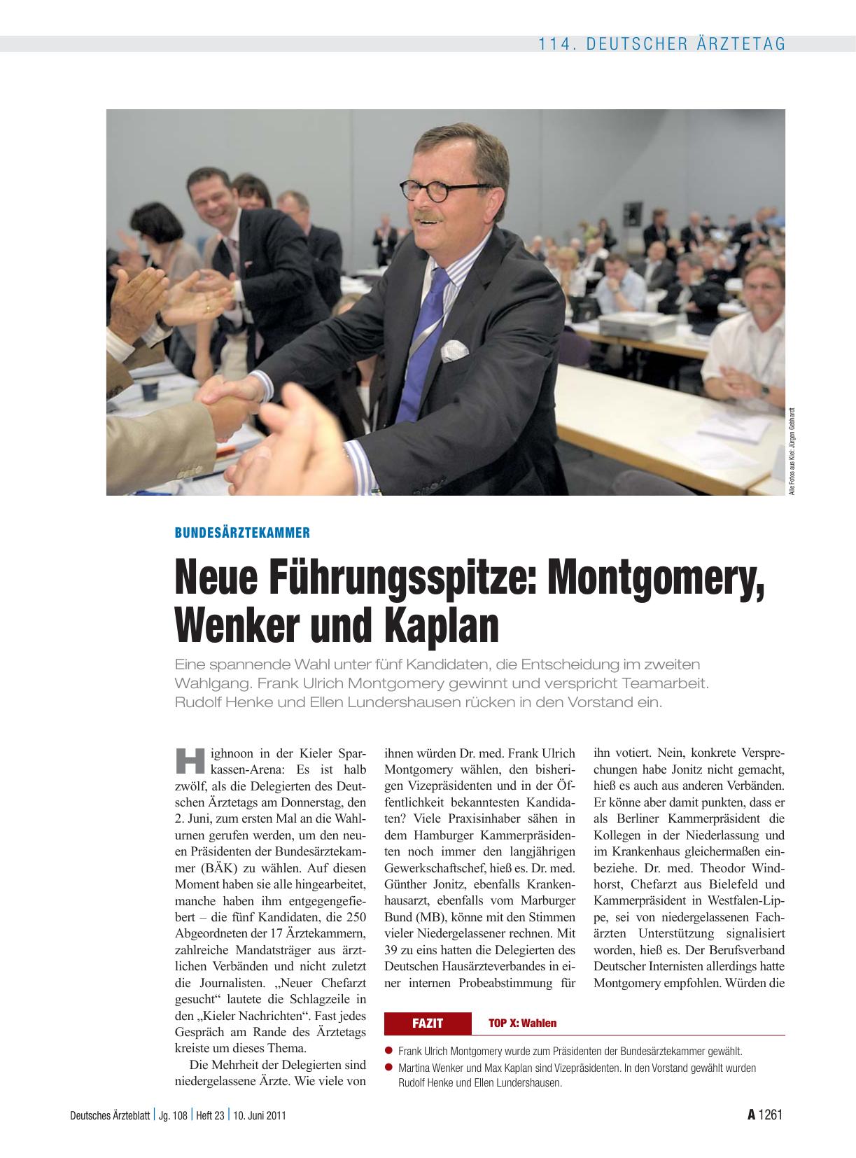 Vorschauseite 1: Bundesärztekammer: Neue Führungsspitze: Montgomery, Wenker und Kaplan