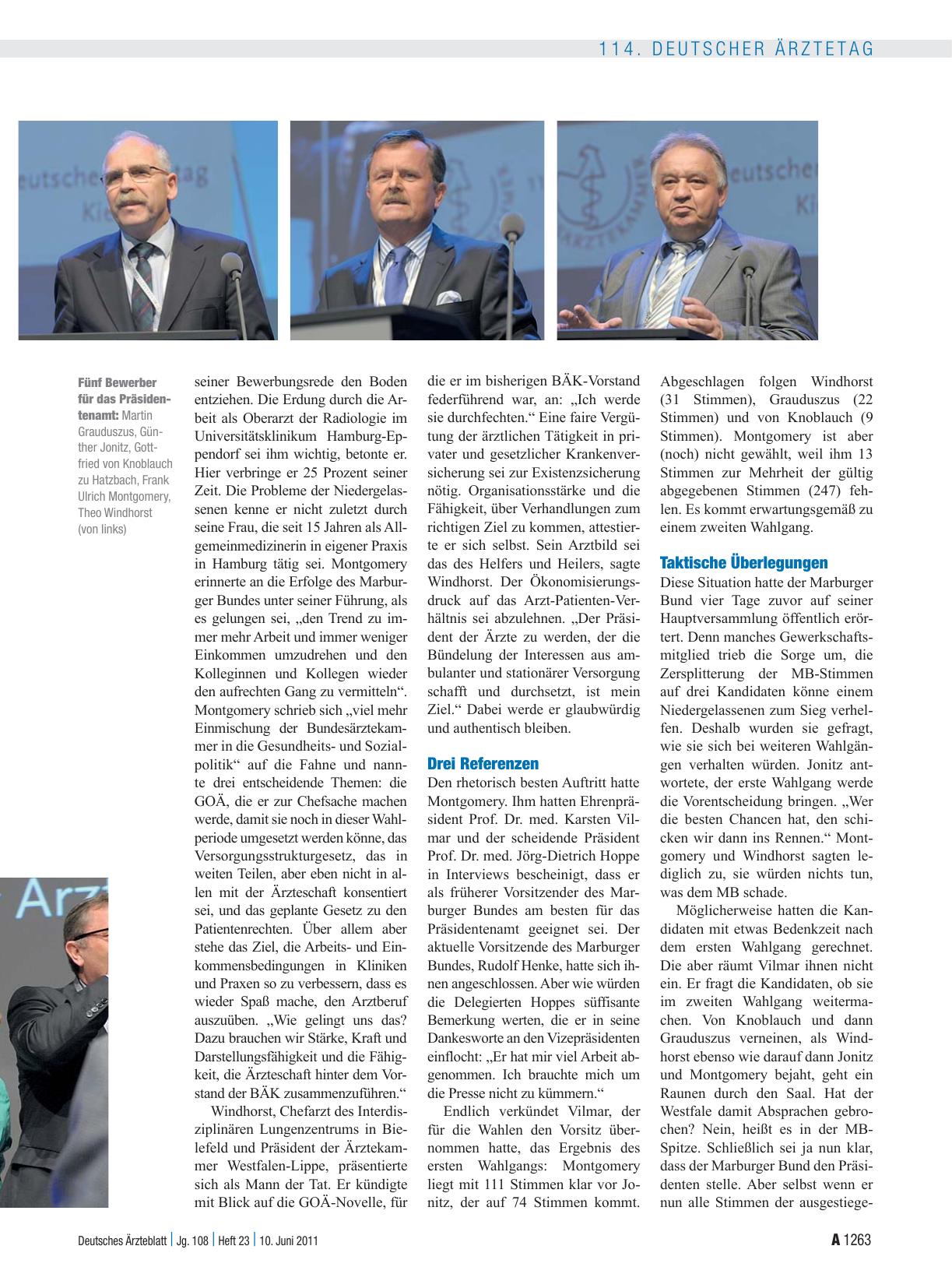Vorschauseite 3: Bundesärztekammer: Neue Führungsspitze: Montgomery, Wenker und Kaplan