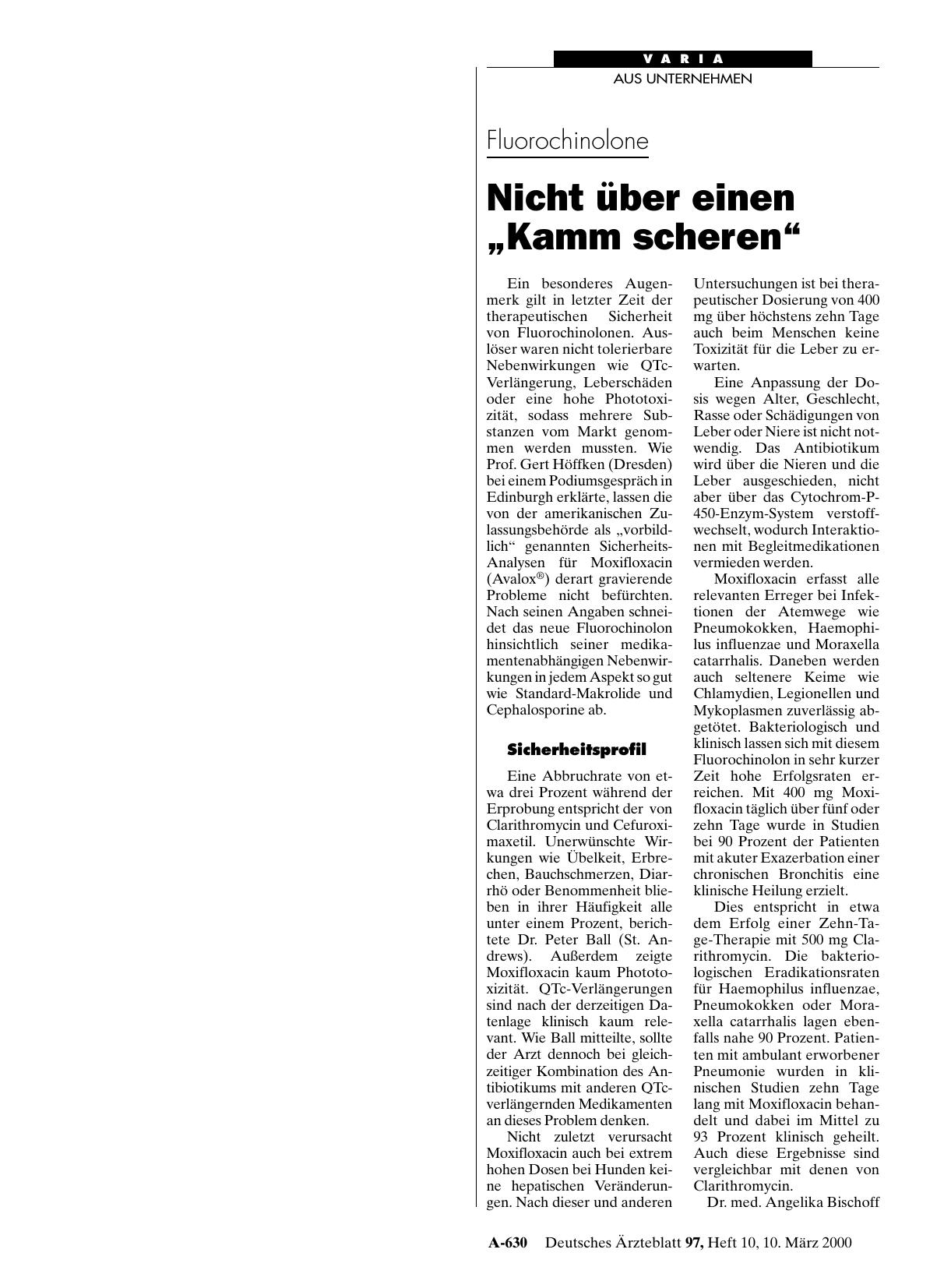 Vorschauseite 1: Fluorochinolone: Nicht über einen „Kamm scheren“