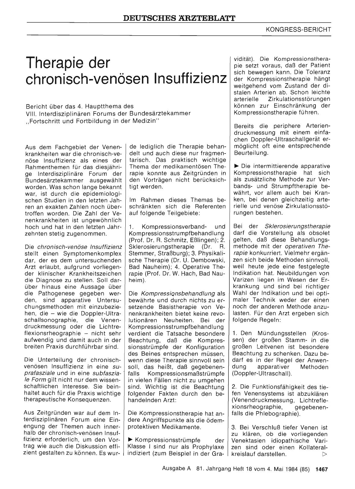 Vorschauseite 1: Therapie der chronisch-venösen Insuffizienz