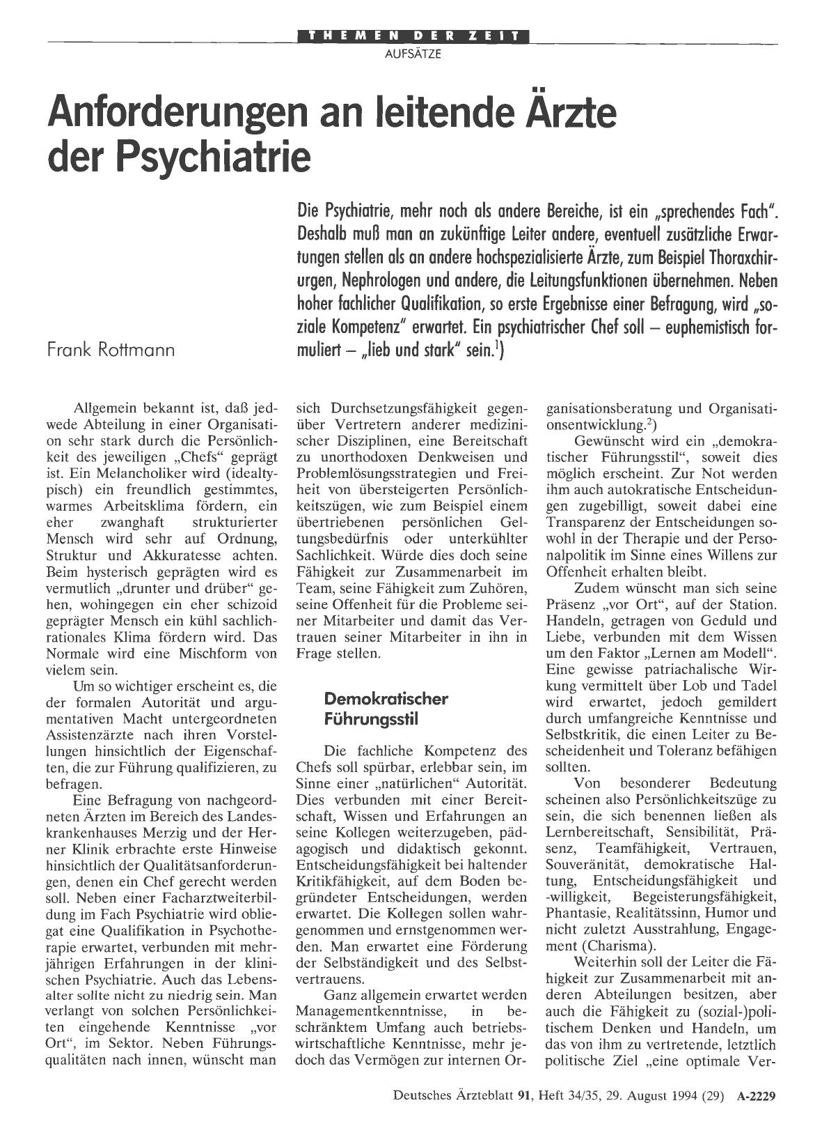 Vorschauseite 1: Anforderungen an leitende Ärzte der Psychiatrie
