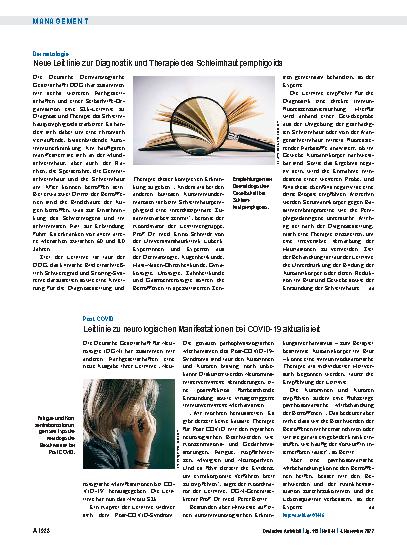 Vorschauseite 1: Dermatologie: Neue Leitlinie zur Diagnostik und Therapie des Schleimhautpemphigoids