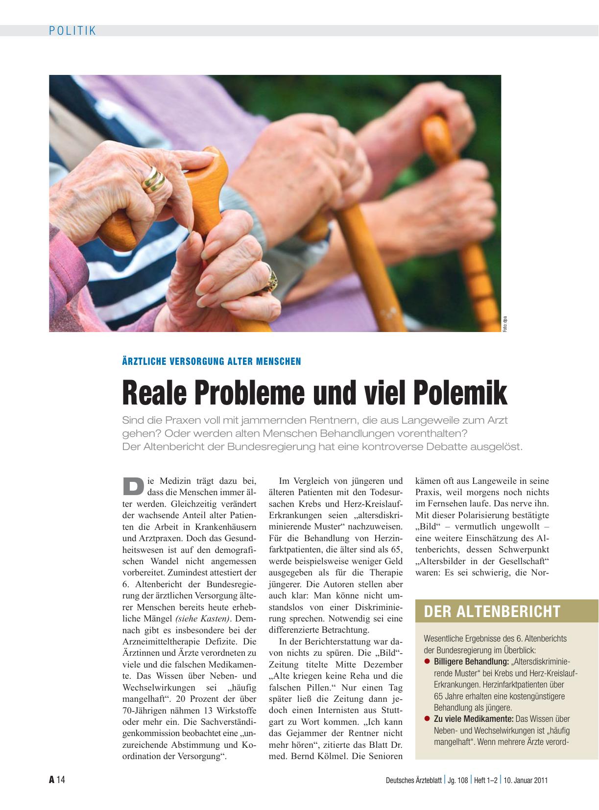 Vorschauseite 1: Ärztliche Versorgung alter Menschen: Reale Probleme und viel Polemik