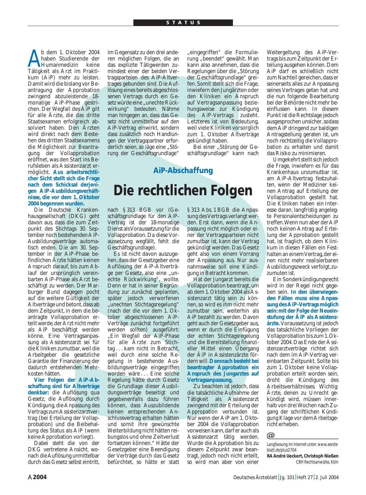 Vorschauseite 1: AiP-Abschaffung: Die rechtlichen Folgen