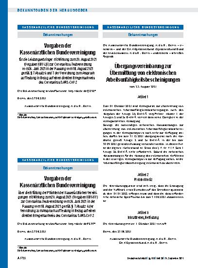 Vorschauseite 1: Übergangsvereinbarung zur Übermittlung von elektronischen Arbeitsunfähigkeitsbescheinigungen