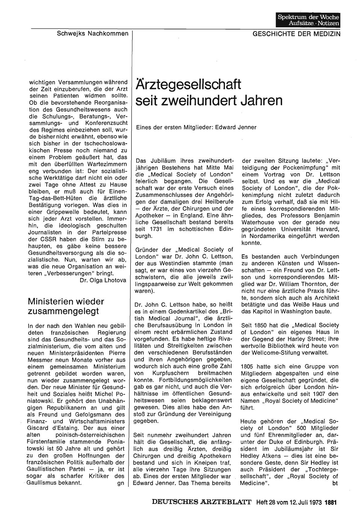 Vorschauseite 1: Ärztegesellschaft seit zweihundert Jahren