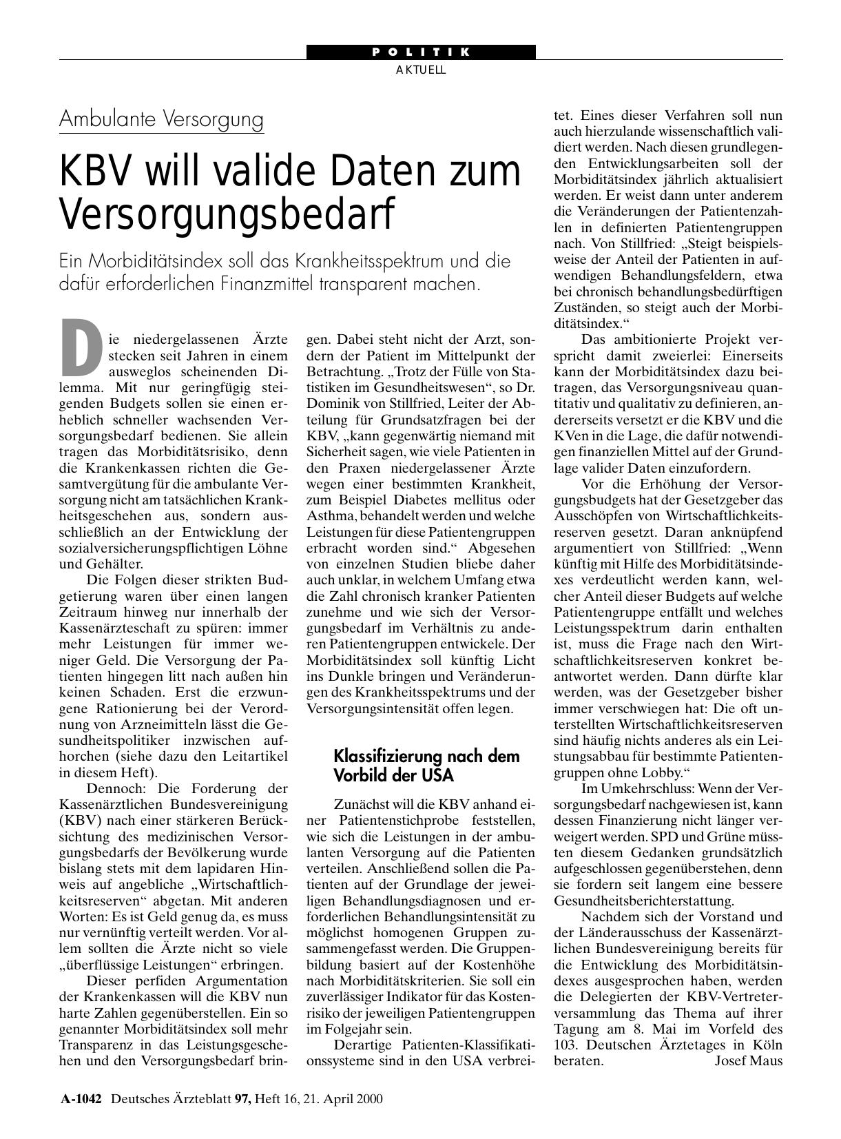 Vorschauseite 1: Ambulante Versorgung: KBV will valide Daten zum Versorgungsbedarf