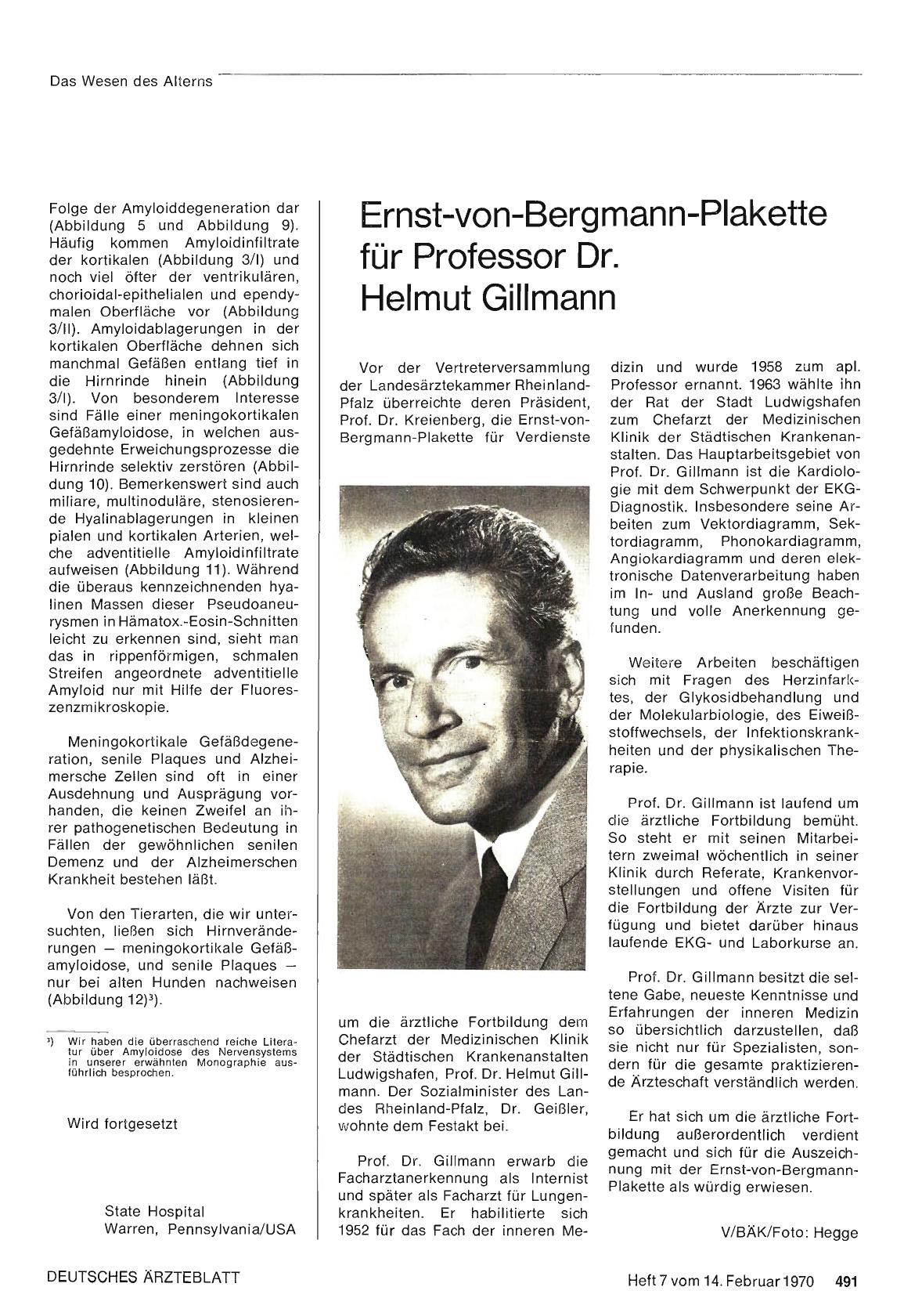 Vorschauseite 1: Ernst-von-Bergmann-Plakette für Professor Dr. Helmut Gillmann