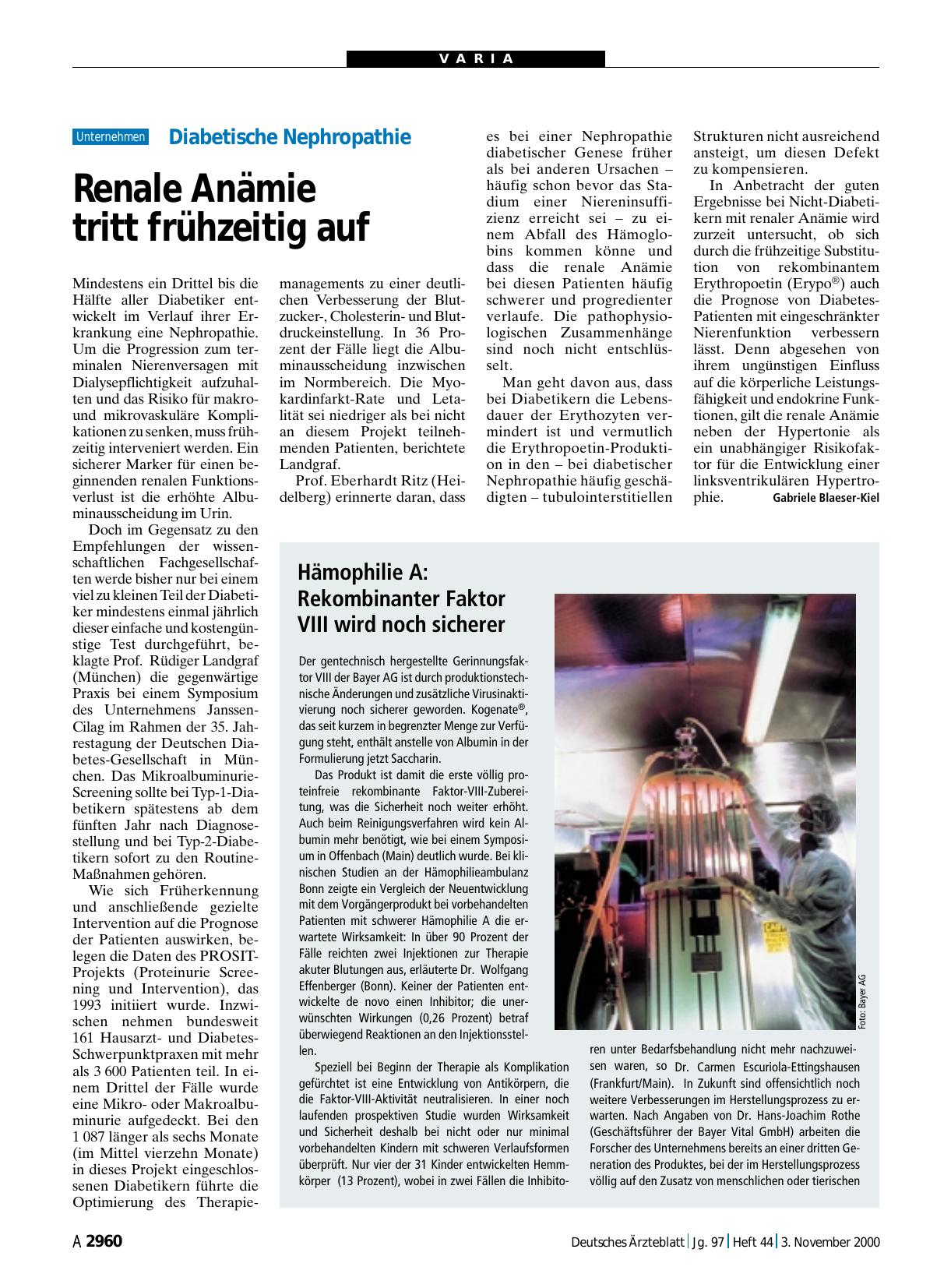 Vorschauseite 1: Diabetische Nephropathie: Renale Anämie tritt frühzeitig auf