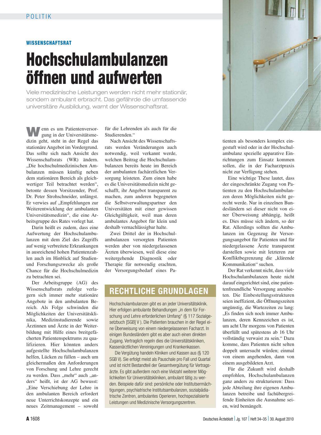 Vorschauseite 1: Wissenschaftsrat: Hochschulambulanzen öffnen und aufwerten