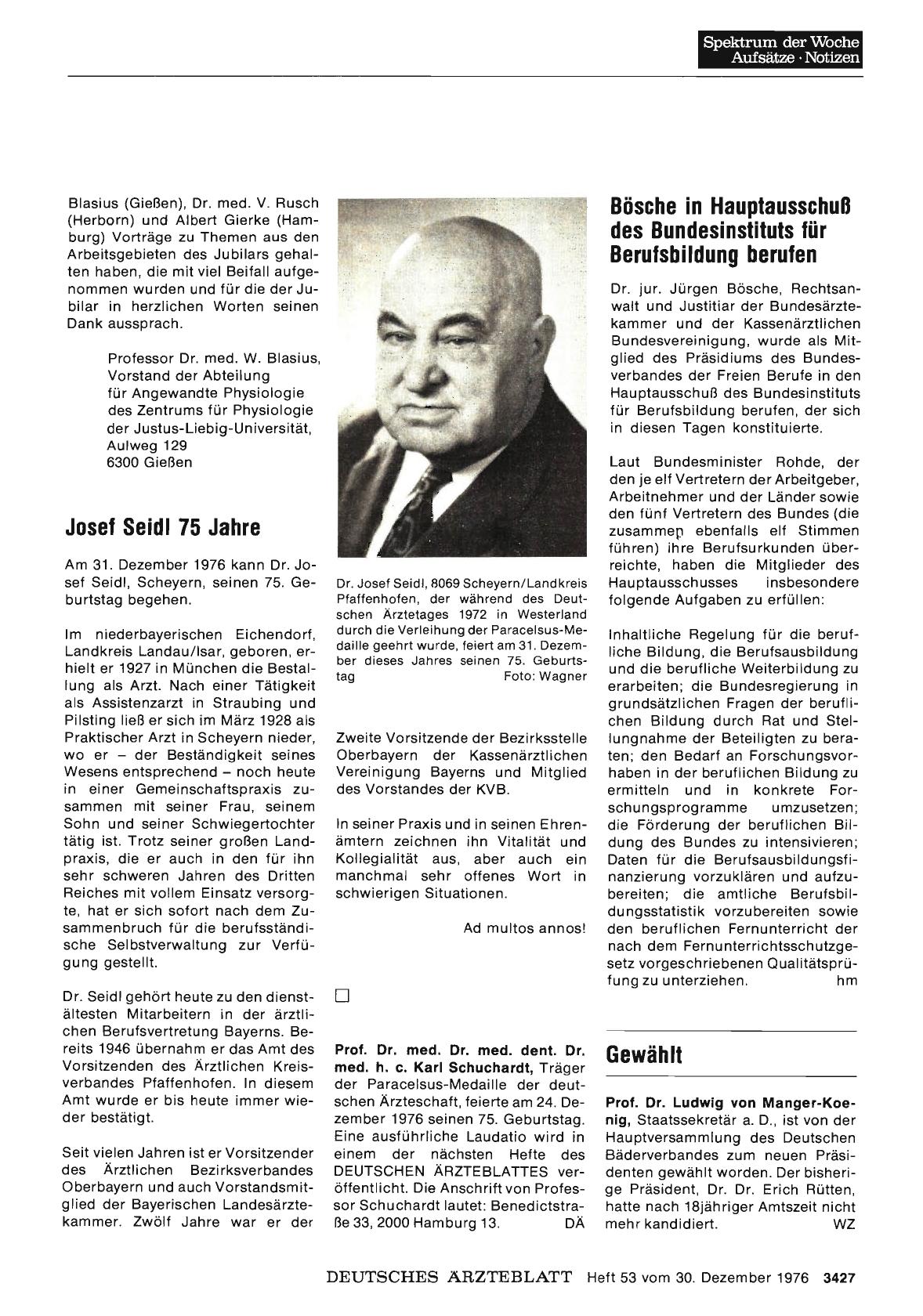 Vorschauseite 1: Josef Seidl 75 Jahre