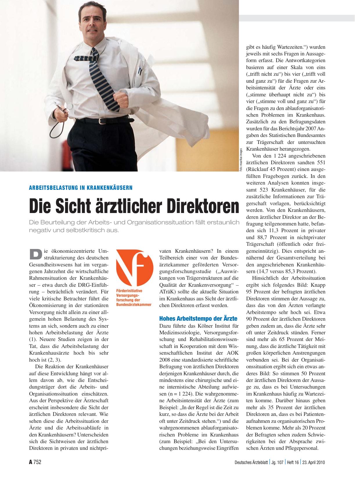 Vorschauseite 1: Arbeitsbelastung in Krankenkäusern: Die Sicht ärztlicher Direktoren