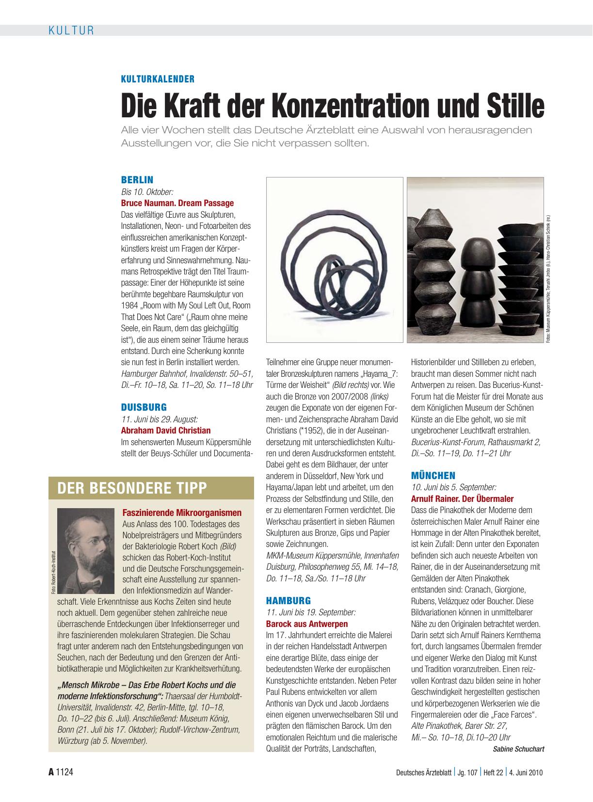 Vorschauseite 1: Kulturkalender: Die Kraft der Konzentration und Stille