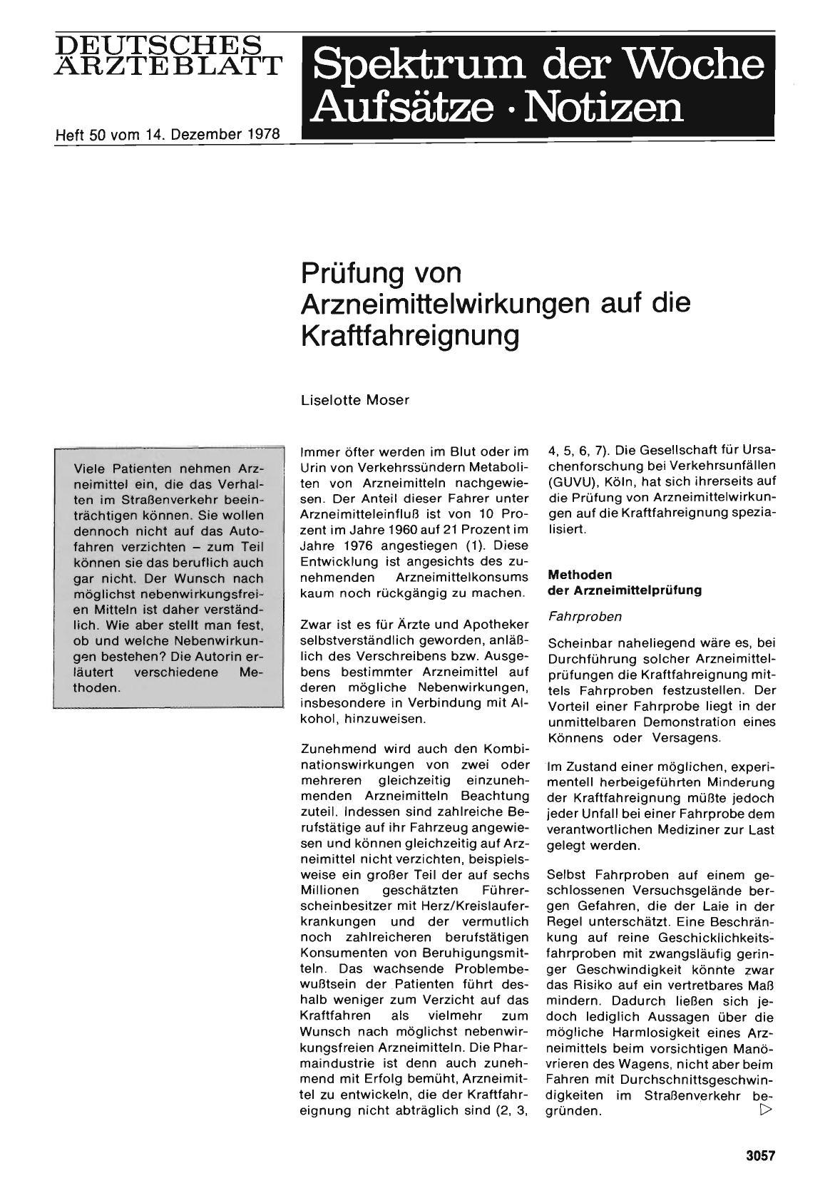 Vorschauseite 1: Prüfung von Arzneimittelwirkungen auf die Kraftfahreignung