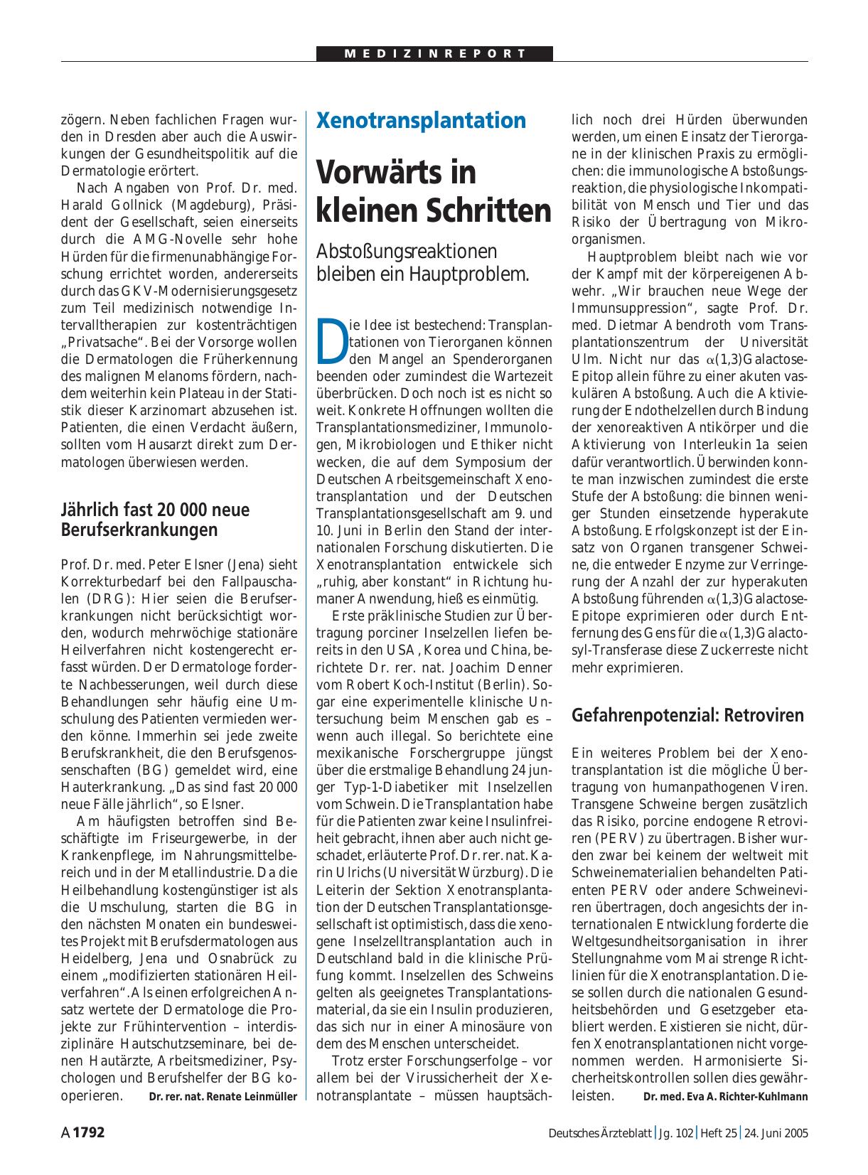 Vorschauseite 1: Xenotransplantation: Vorwärts in kleinen Schritten