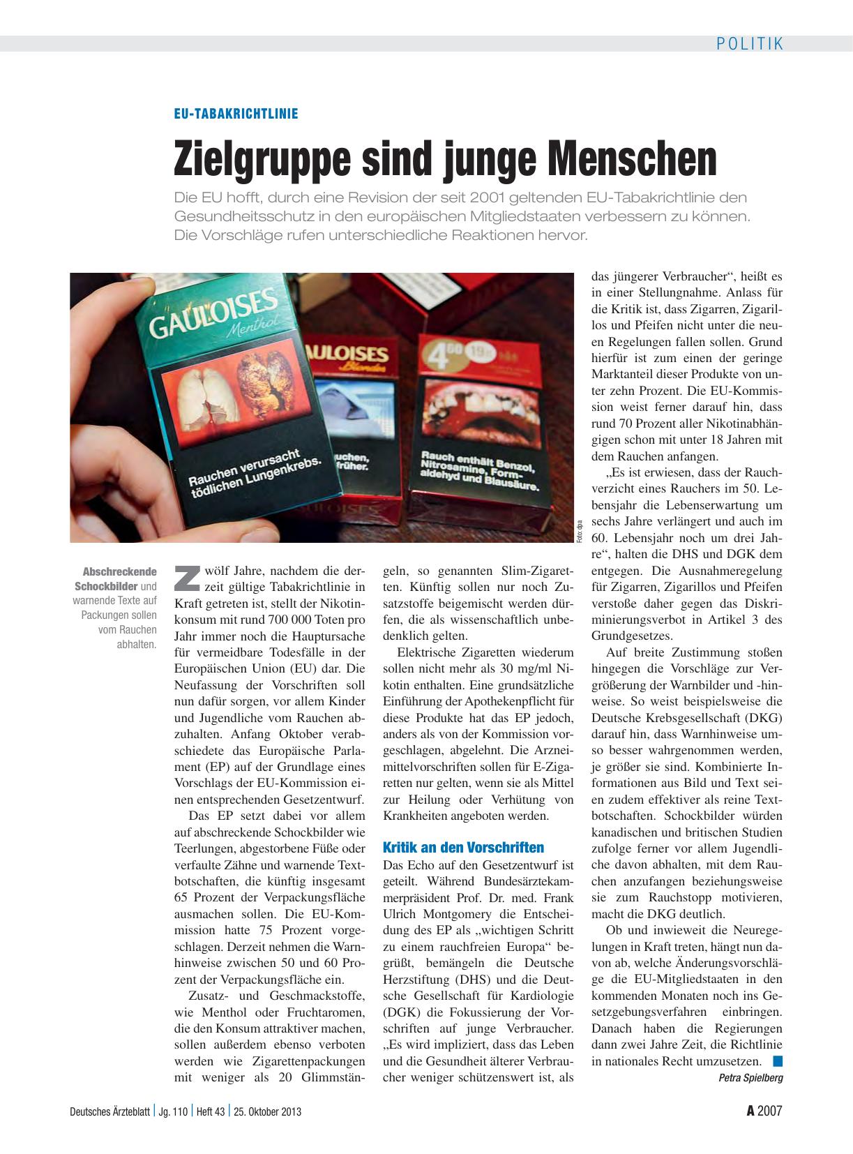 Vorschauseite 1: EU-Tabakrichtlinie: Zielgruppe sind junge Menschen