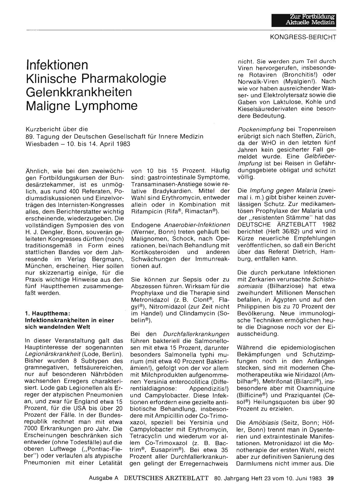 Vorschauseite 1: Infektionen Klinische Pharmakologie Gelenkkrankheiten Maligne Lymphome