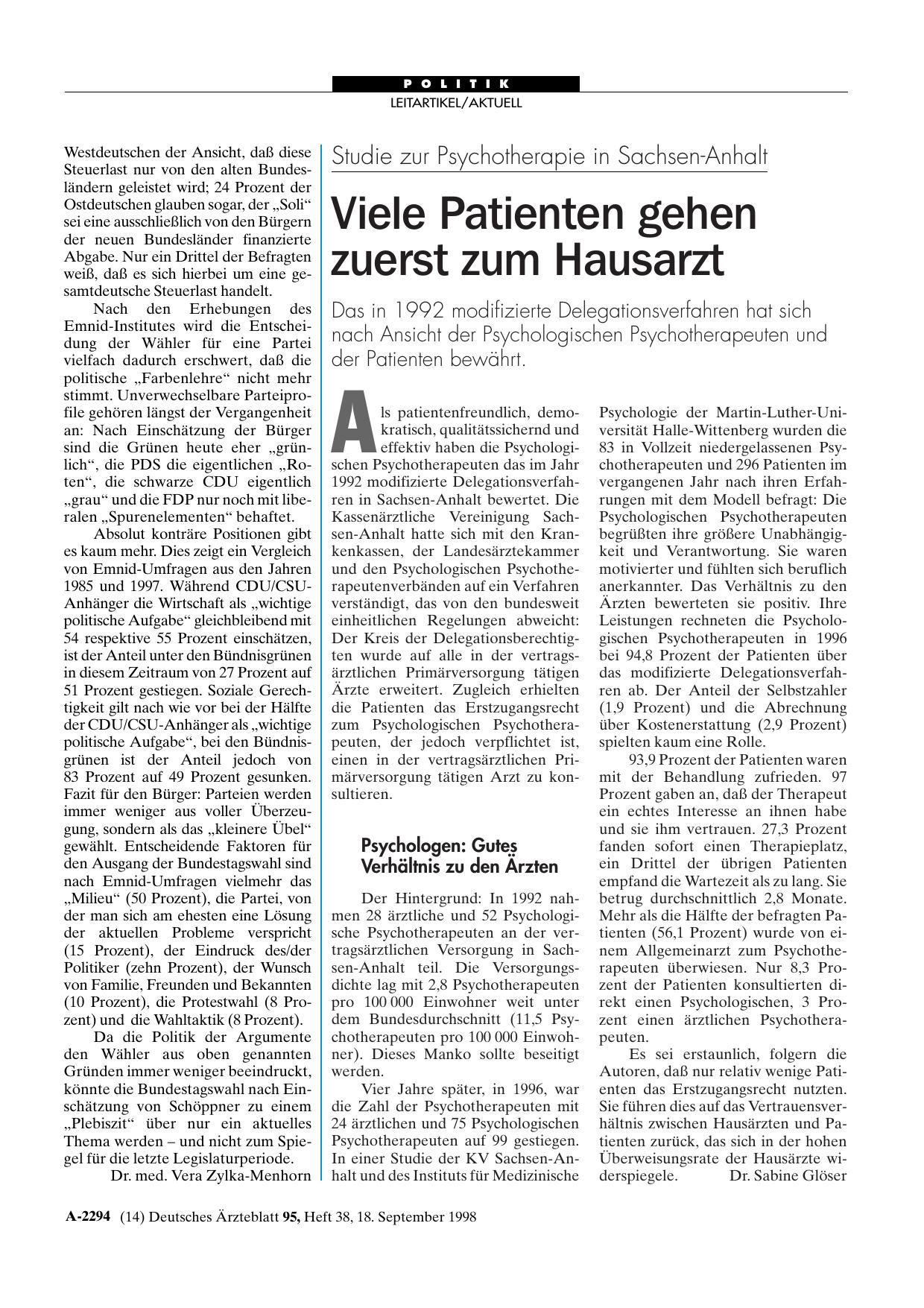 Vorschauseite 1: Studie zur Psychotherapie in Sachsen-Anhalt: Viele Patienten gehen zuerst zum Hausarzt