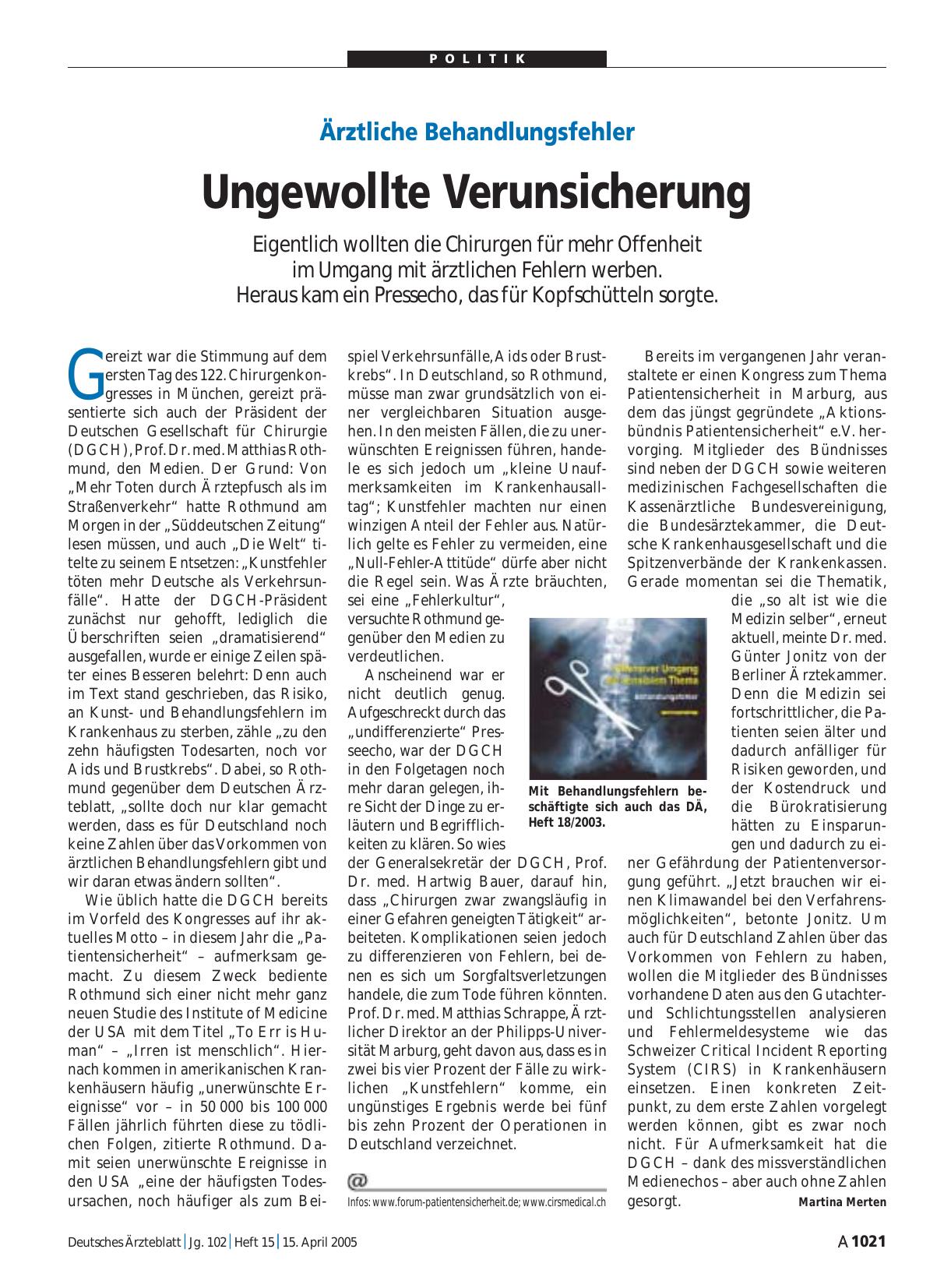 Vorschauseite 1: Ärztliche Behandlungsfehler: Ungewollte Verunsicherung