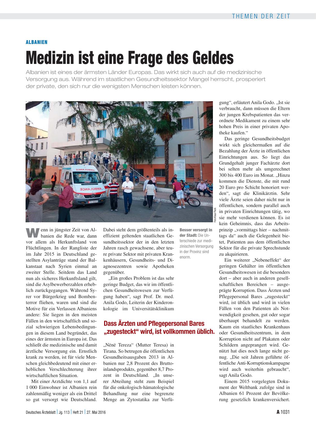 Vorschauseite 1: Albanien: Medizin ist eine Frage des Geldes