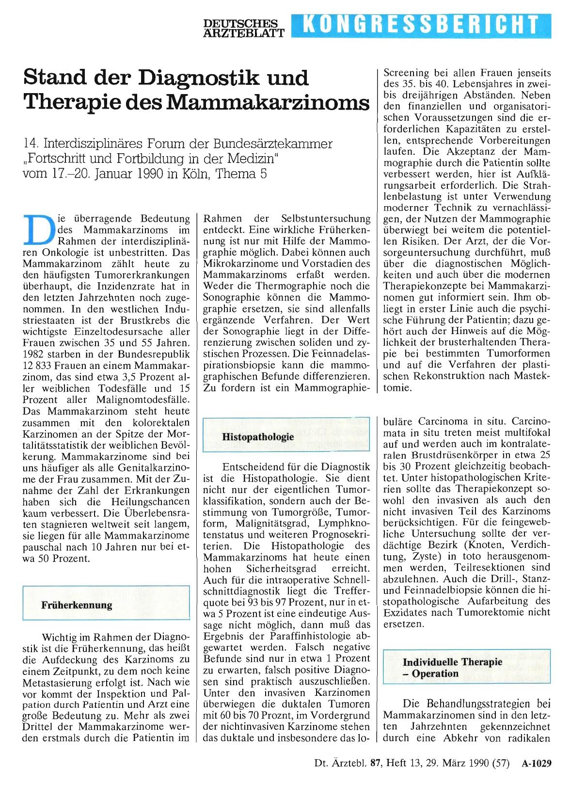 Vorschauseite 1: Stand der Diagnostik und Therapie des Mammakarzinoms