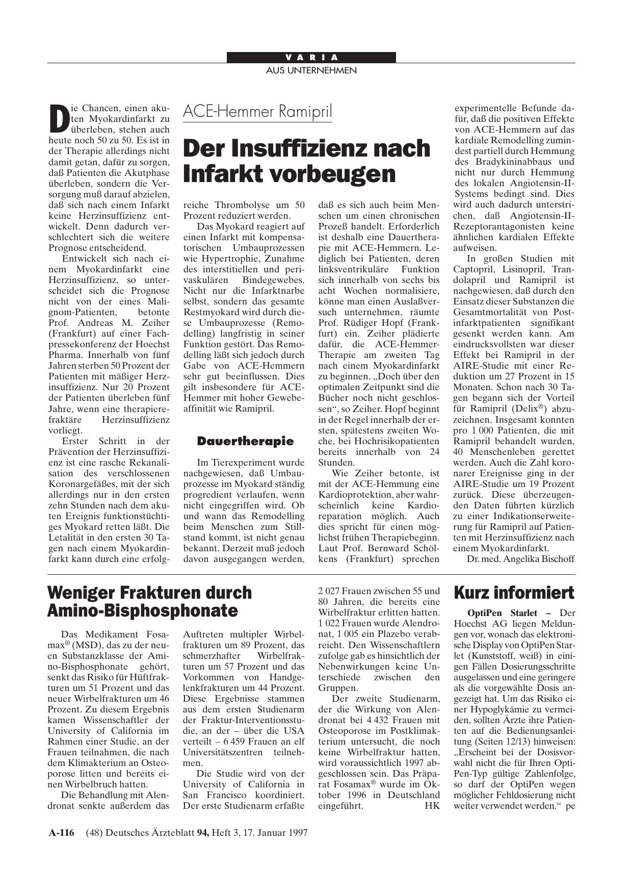 Vorschauseite 1: Weniger Frakturen durch Amino-Bisphosphonate