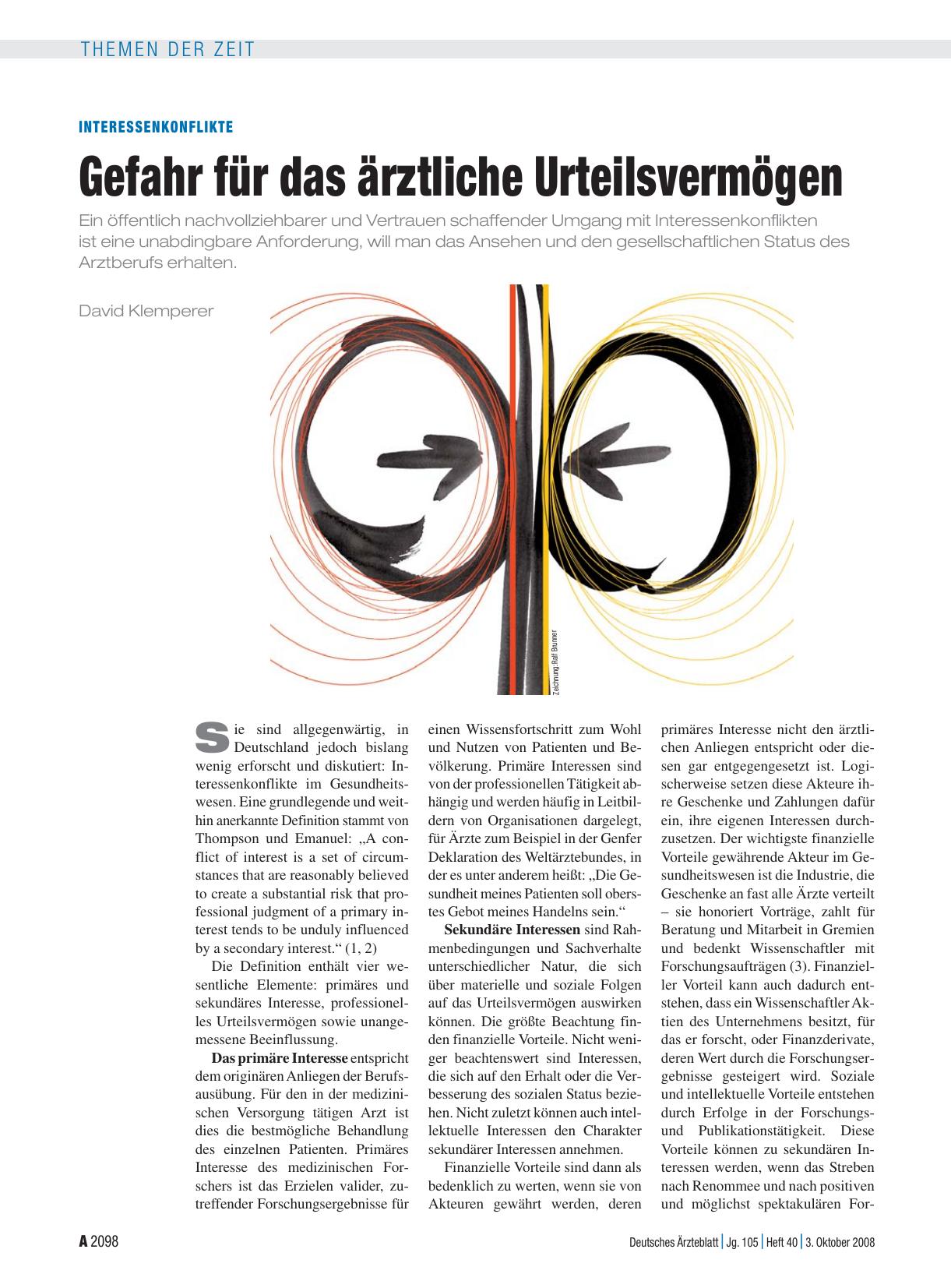 Vorschauseite 1: Interessenkonflikte: Gefahr für das ärztliche Urteilsvermögen