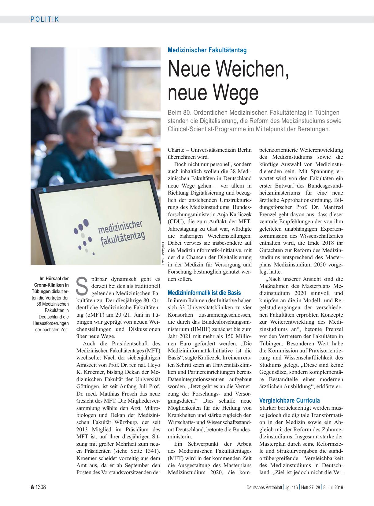 Vorschauseite 1: Medizinischer Fakultätentag: Neue Weichen, neue Wege