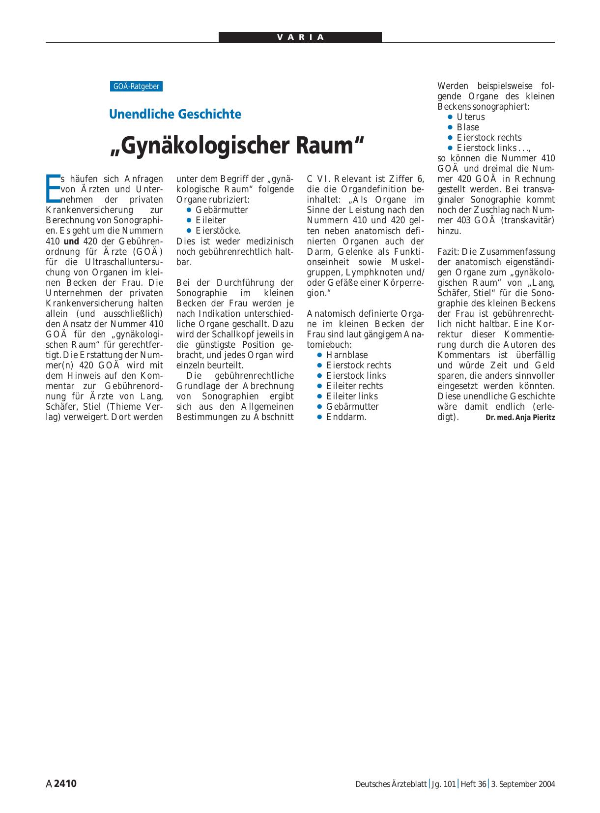 Vorschauseite 1: Unendliche Geschichte: „Gynäkologischer Raum“