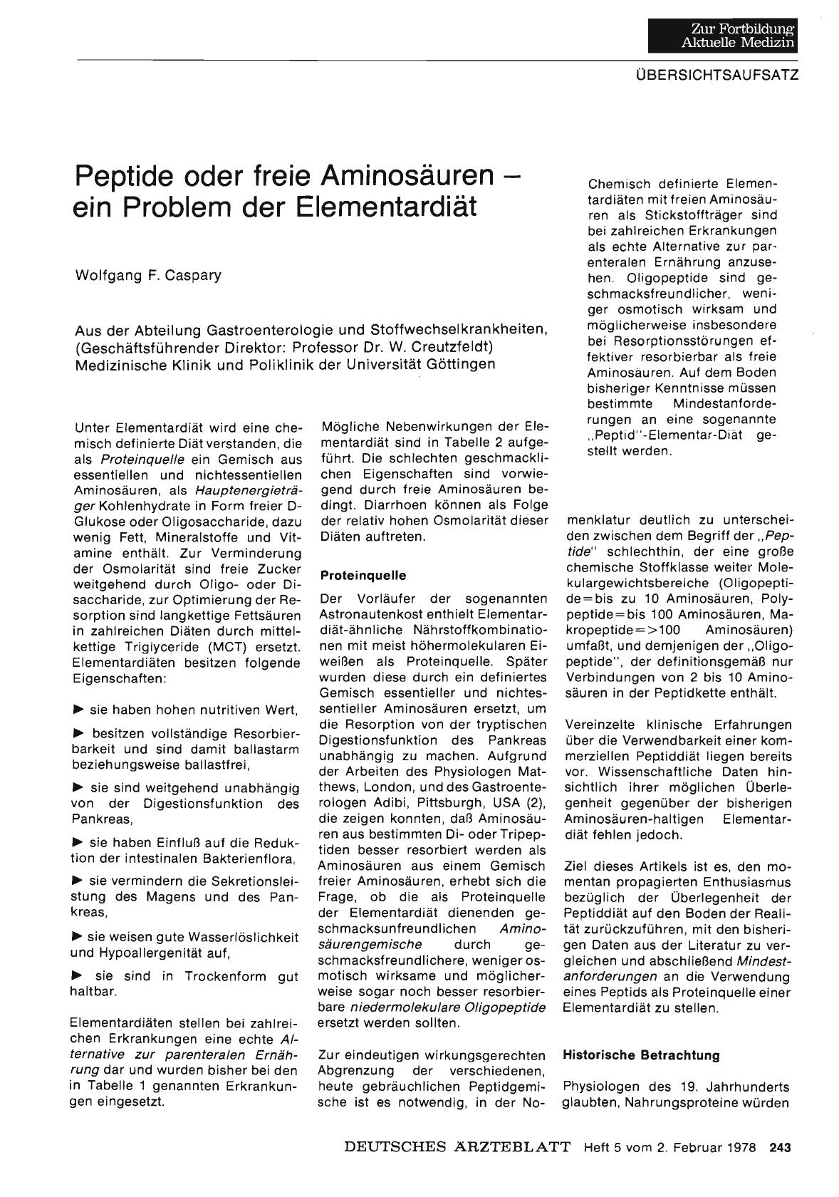 Vorschauseite 1: Peptide oder freie Aminosäuren — ein Problem der Elementardiät