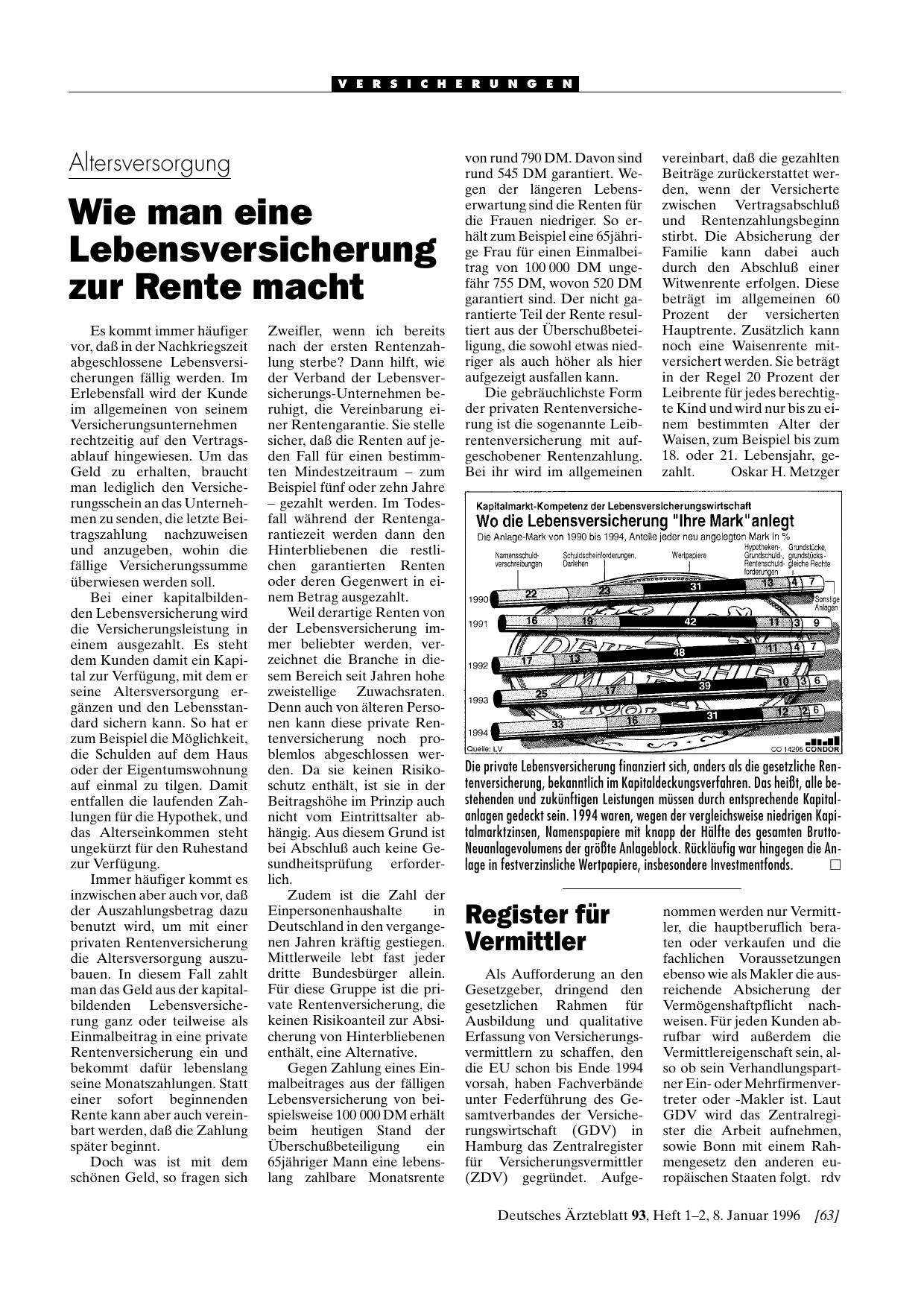 Vorschauseite 1: Wo die Lebensversicherung ihre „Mark“ anlegt