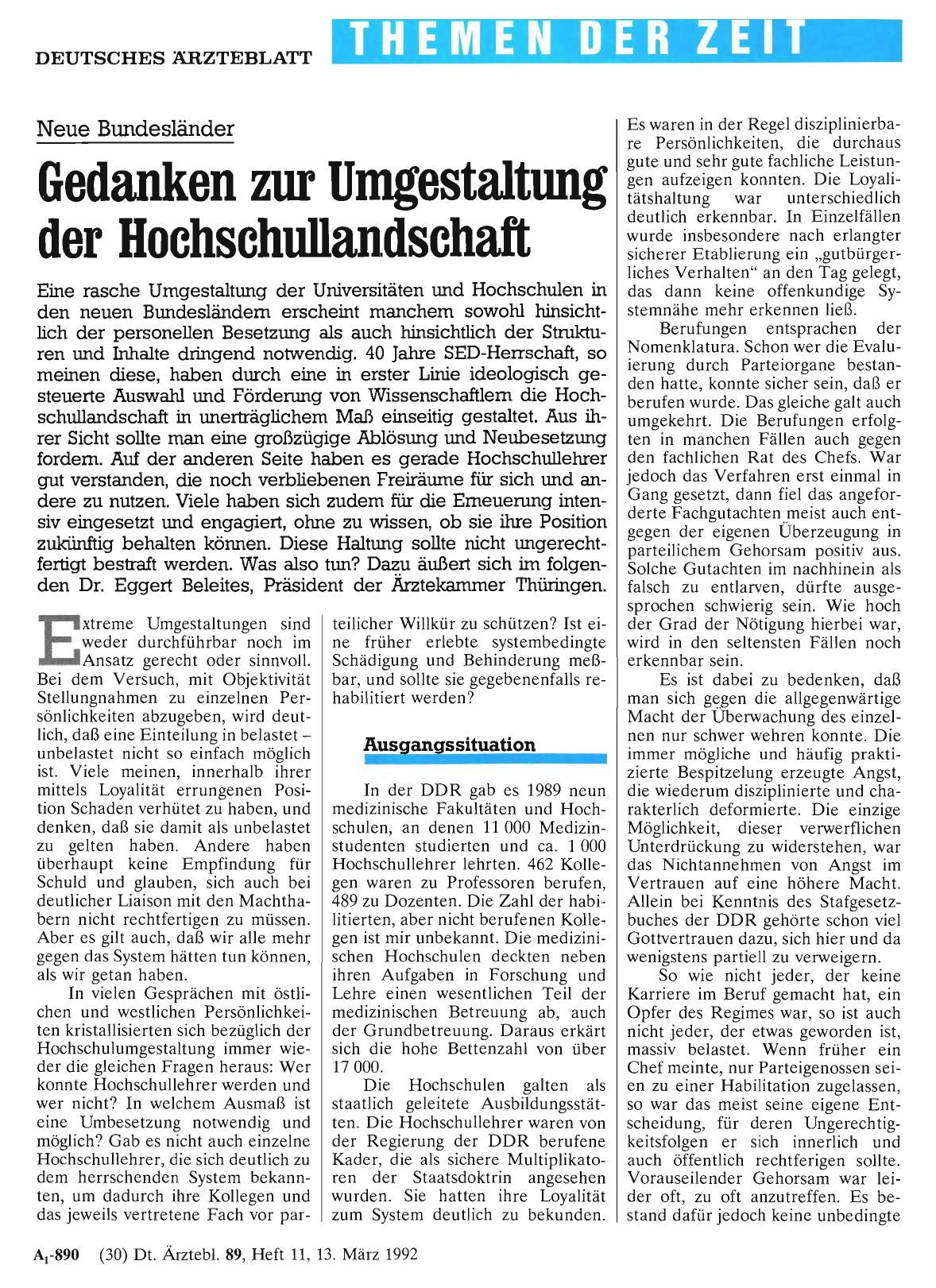 Vorschauseite 1: Neue Bundesländer: Gedanken zur Umgestaltung der Hochschullandschaft