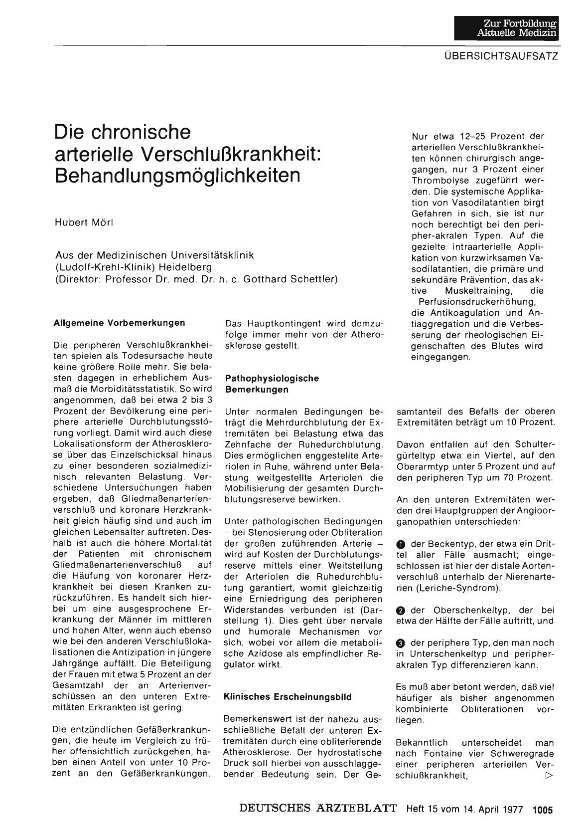 Vorschauseite 1: Die chronische arterielle Verschlußkrankheit: Behandlungsmöglichkeiten