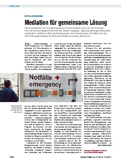 Vorschauseite 1: Notfallversorgung: Mediation für gemeinsame Lösung
