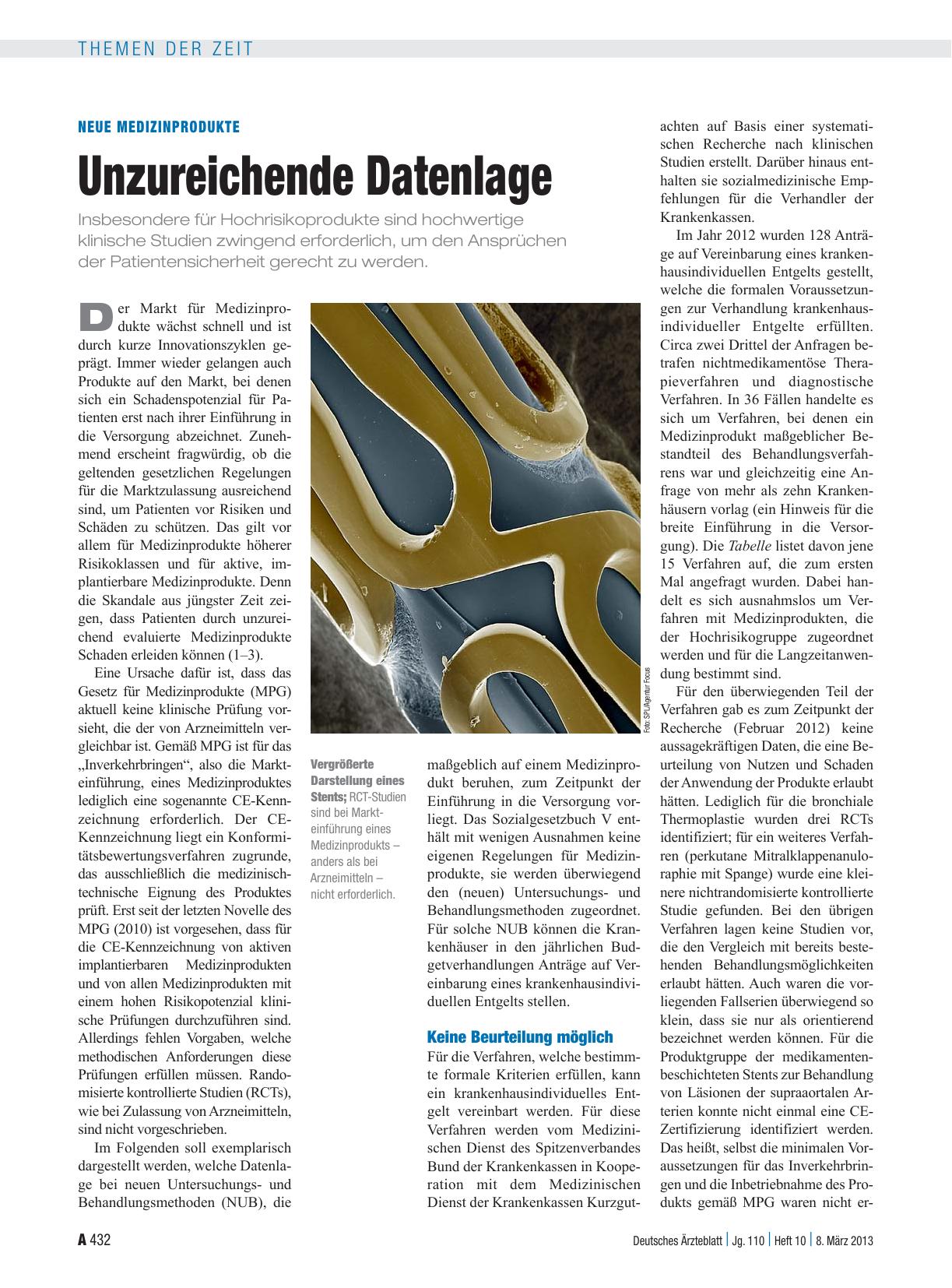 Vorschauseite 1: Neue Medizinprodukte: Unzureichende Datenlage