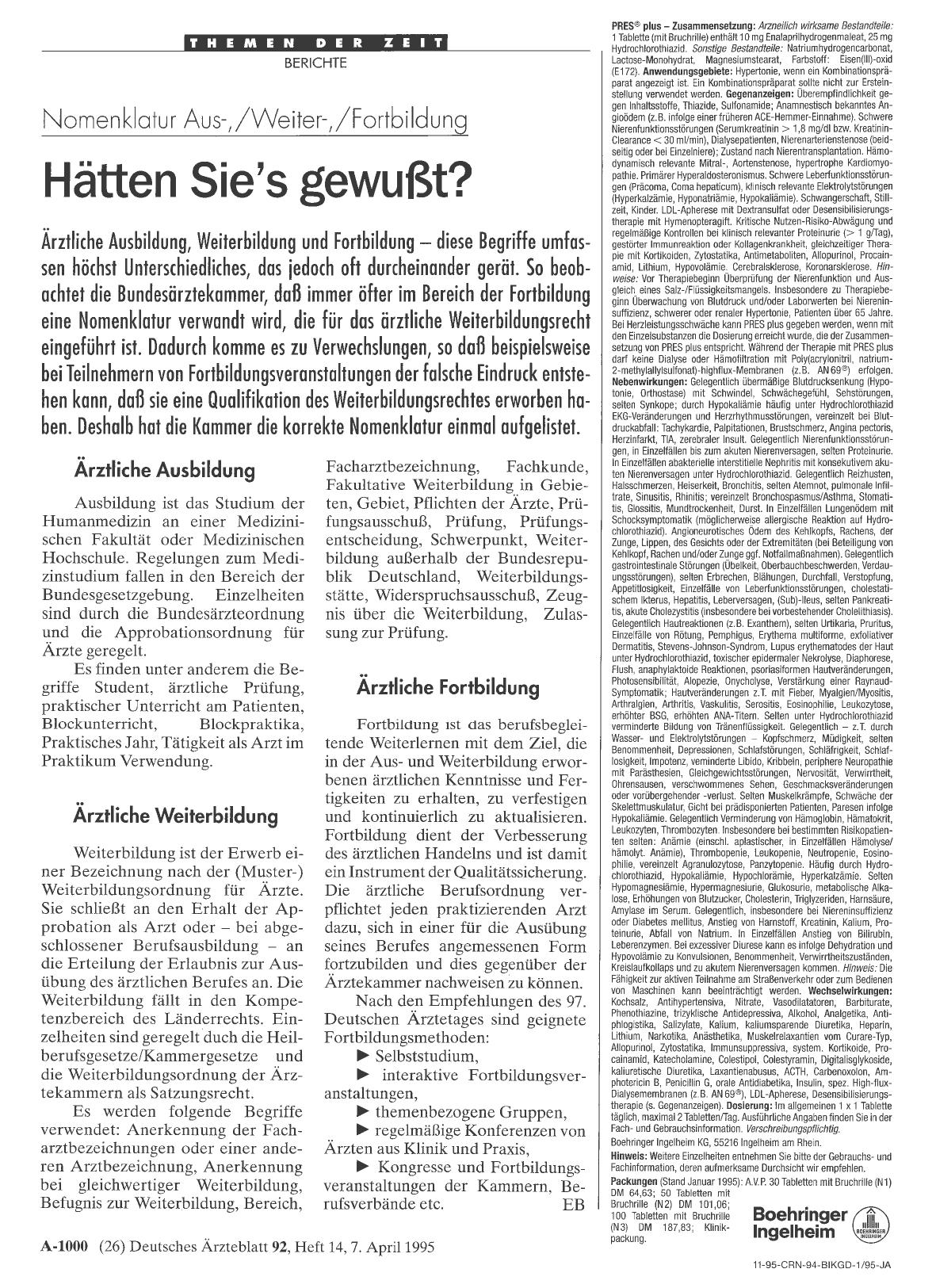Vorschauseite 1: Nomenklatur Aus-, /Weiter-, /Fortbildung: Hätten Sie's gewußt?