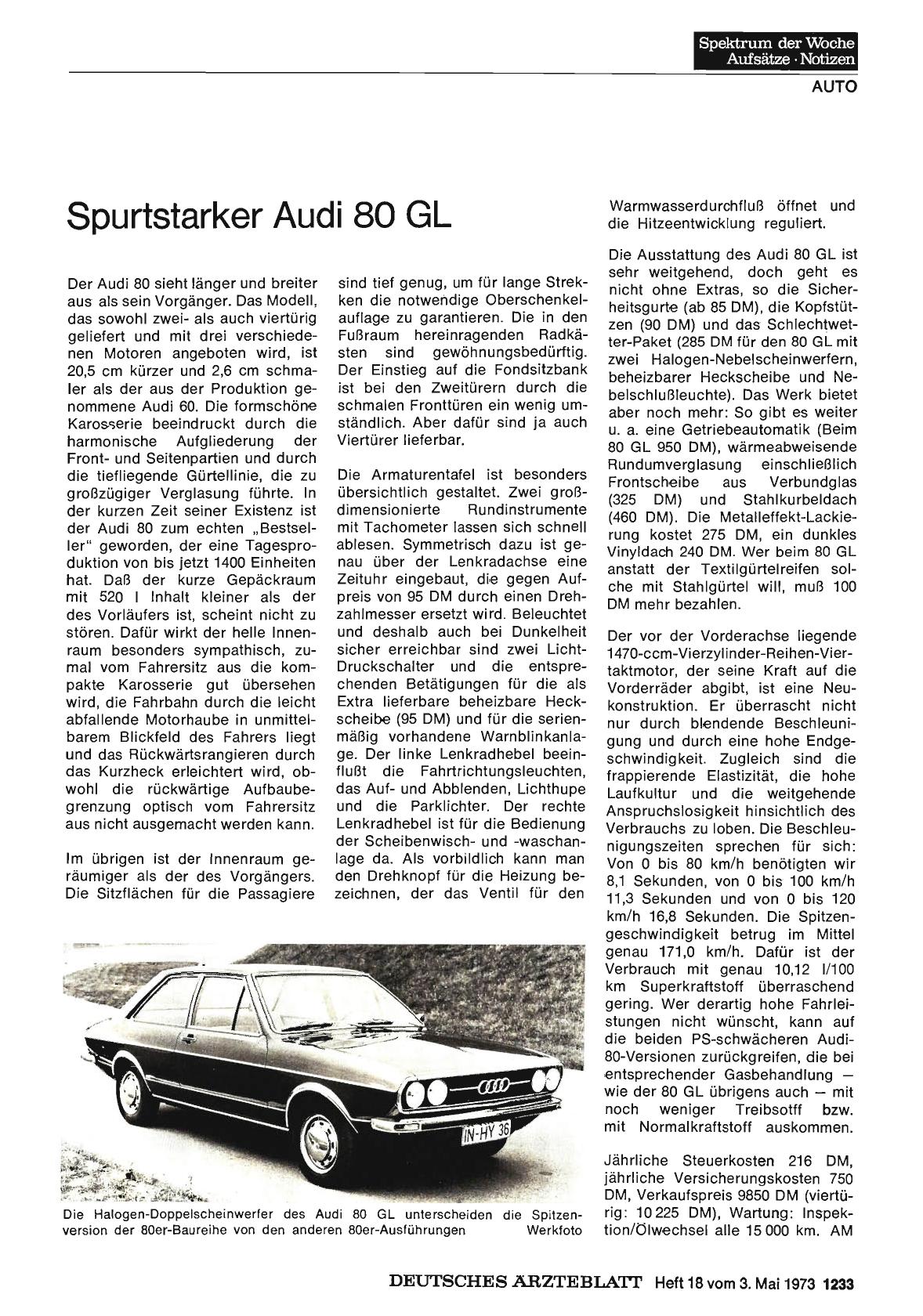 Vorschauseite 1: Spurtstarker Audi 80 GL