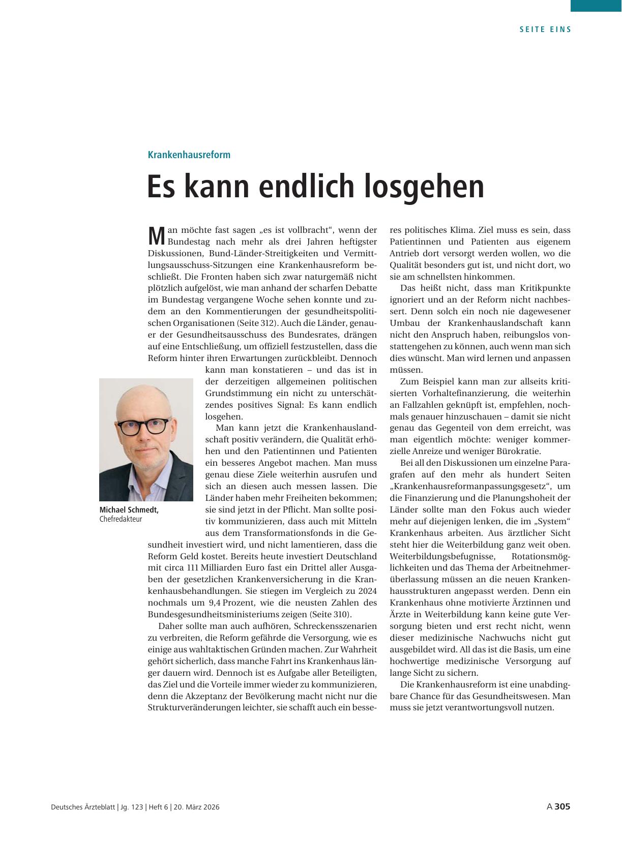 Vorschauseite 1: Krankenhausreform: Es kann endlich losgehen