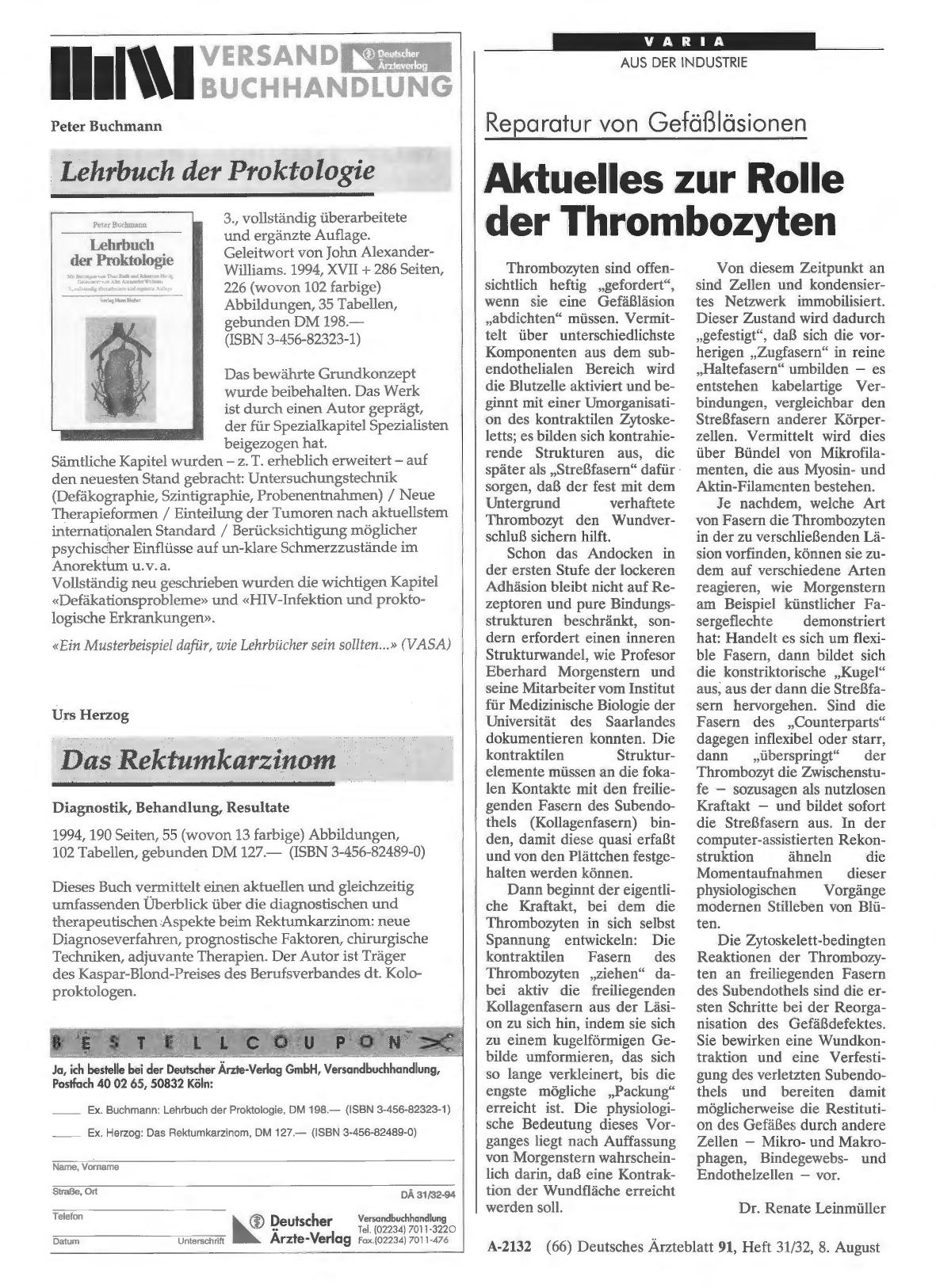 Vorschauseite 1: Reparatur von Gefäßläsionen: Aktuelles zur Rolle der Thrombozyten