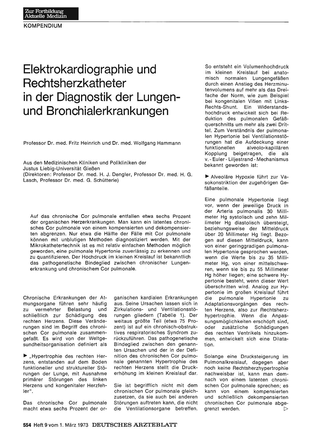 Vorschauseite 1: Elektrokardiographie und Rechtsherzkatheter in der Diagnostik der Lungenund Bronchialerkrankungen