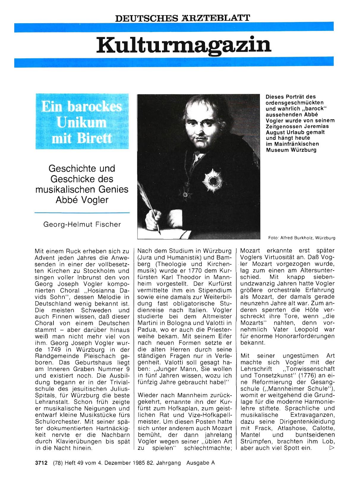 Vorschauseite 1: Ein barockes Unikum mit Birett: Geschichte und Geschicke des musikalischen Genies Abbé Vogler