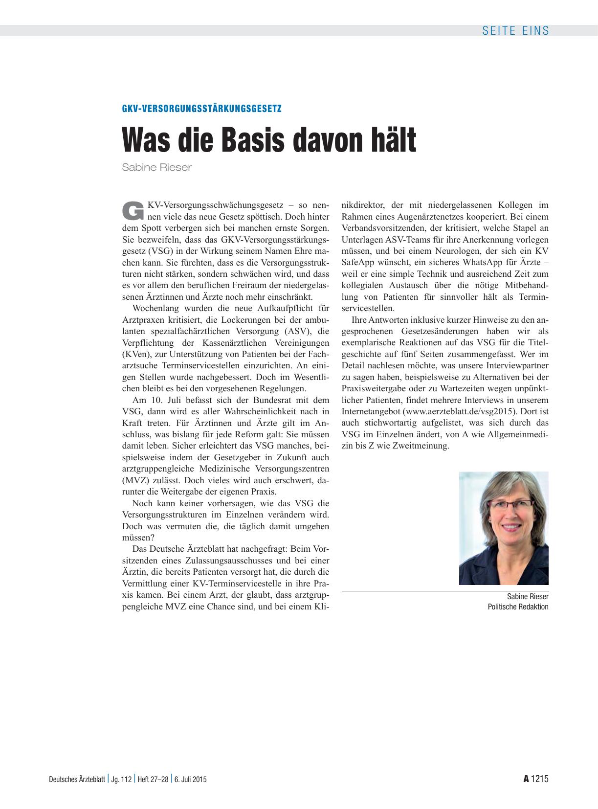 Vorschauseite 1: GKV-Versorgungsstärkungsgesetz: Was die Basis davon hält