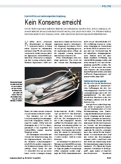 Vorschauseite 1: Hybrid-DRGs und sektorengleiche Vergütung: Kein Konsens erreicht