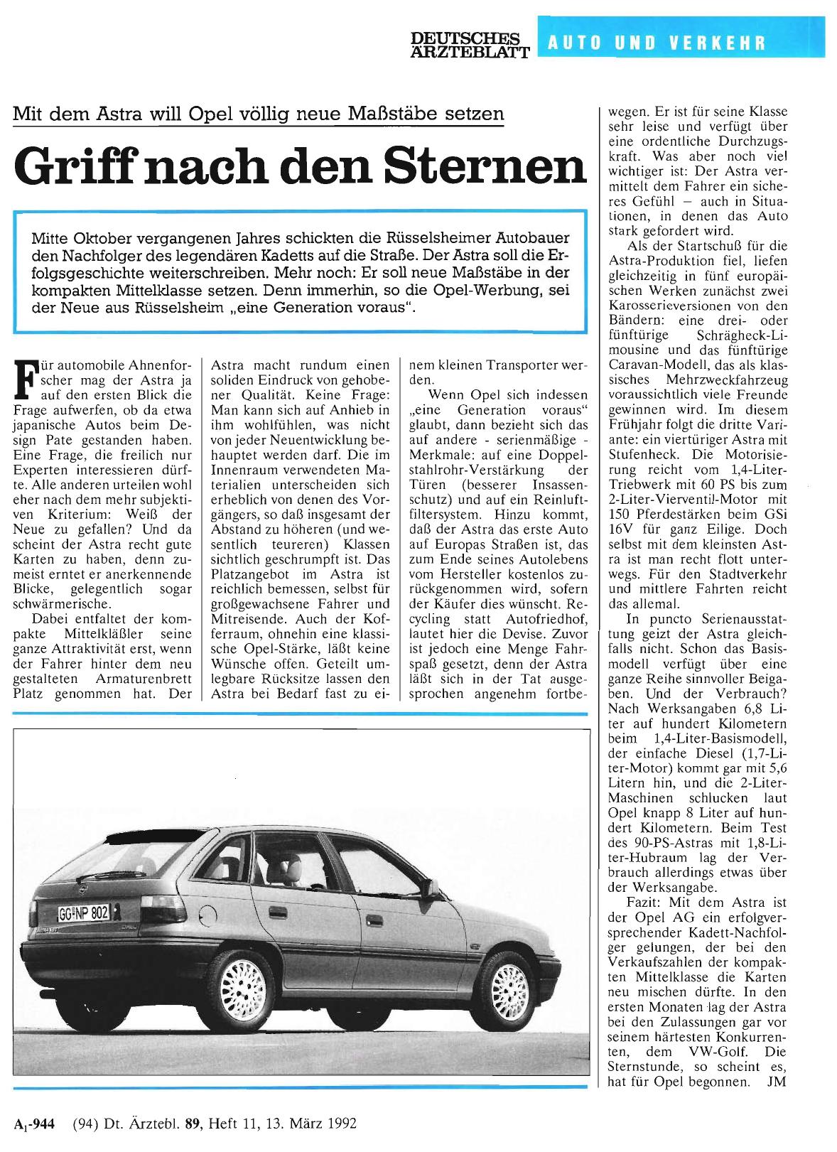 Vorschauseite 1: Mit dem Astra will Opel völlig neue Maßstäbe setzen: Griff nach den Sternen