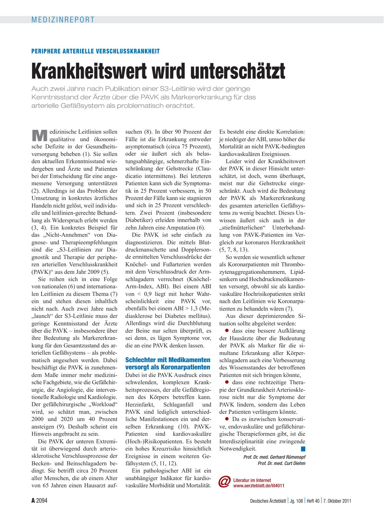 Vorschauseite 1: Periphere arterielle Verschlusskrankheit: Krankheitswert wird unterschätzt