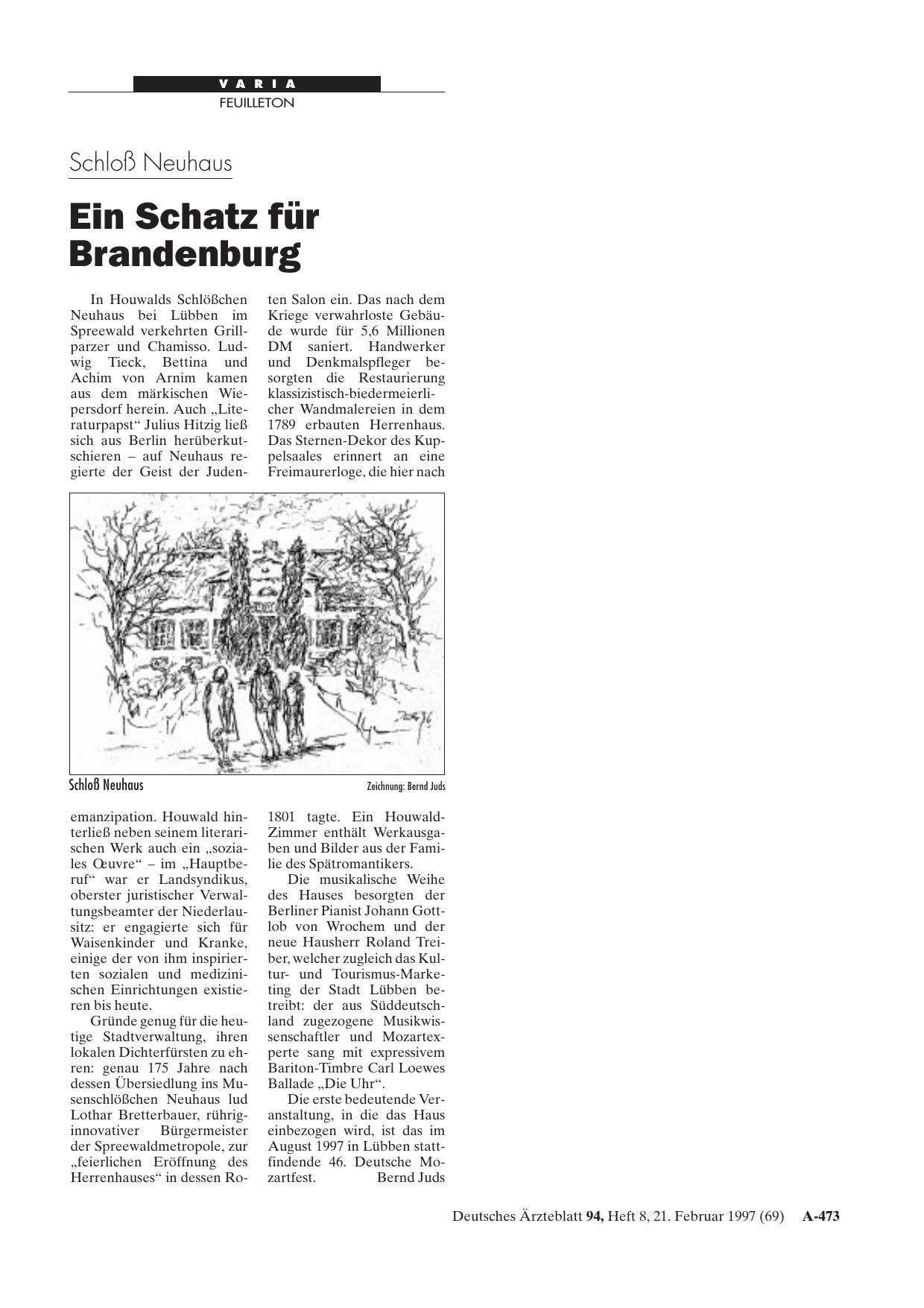 Vorschauseite 1: Schloß Neuhaus: Ein Schatz für Brandenburg