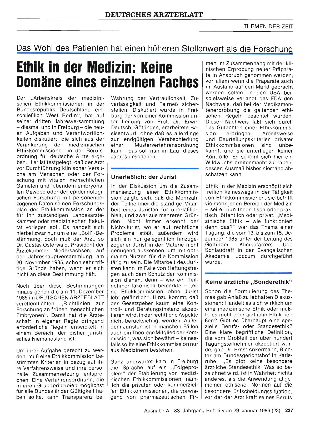 Vorschauseite 1: Ethik in der Medizin: Keine Domäne eines einzelnen Faches