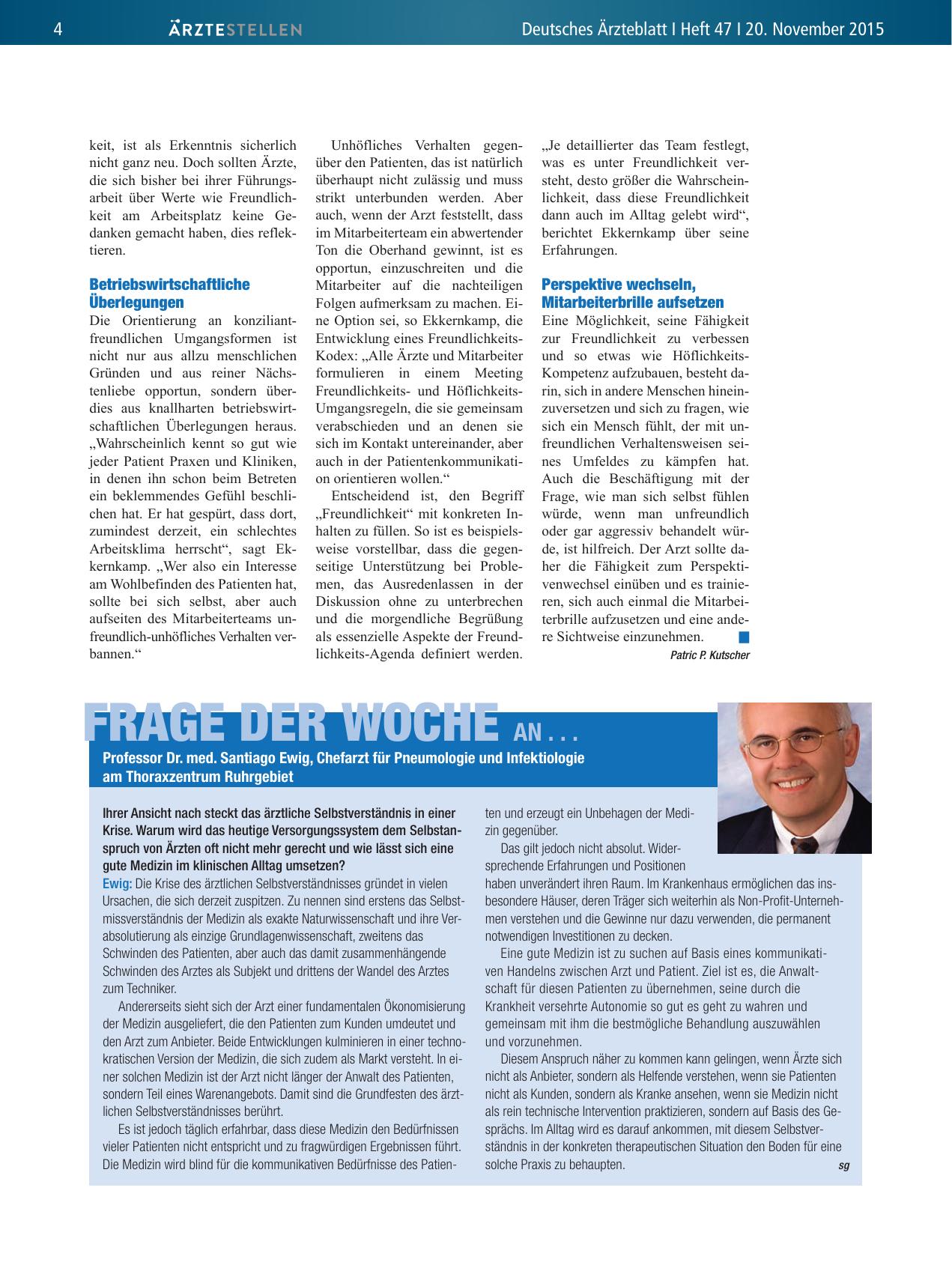 Vorschauseite 1: Frage der Woche an. .. Professor Dr. med. Santiago Ewig, Chefarzt für Pneumologie und Infektiologie am Thoraxzentrum Ruhrgebiet